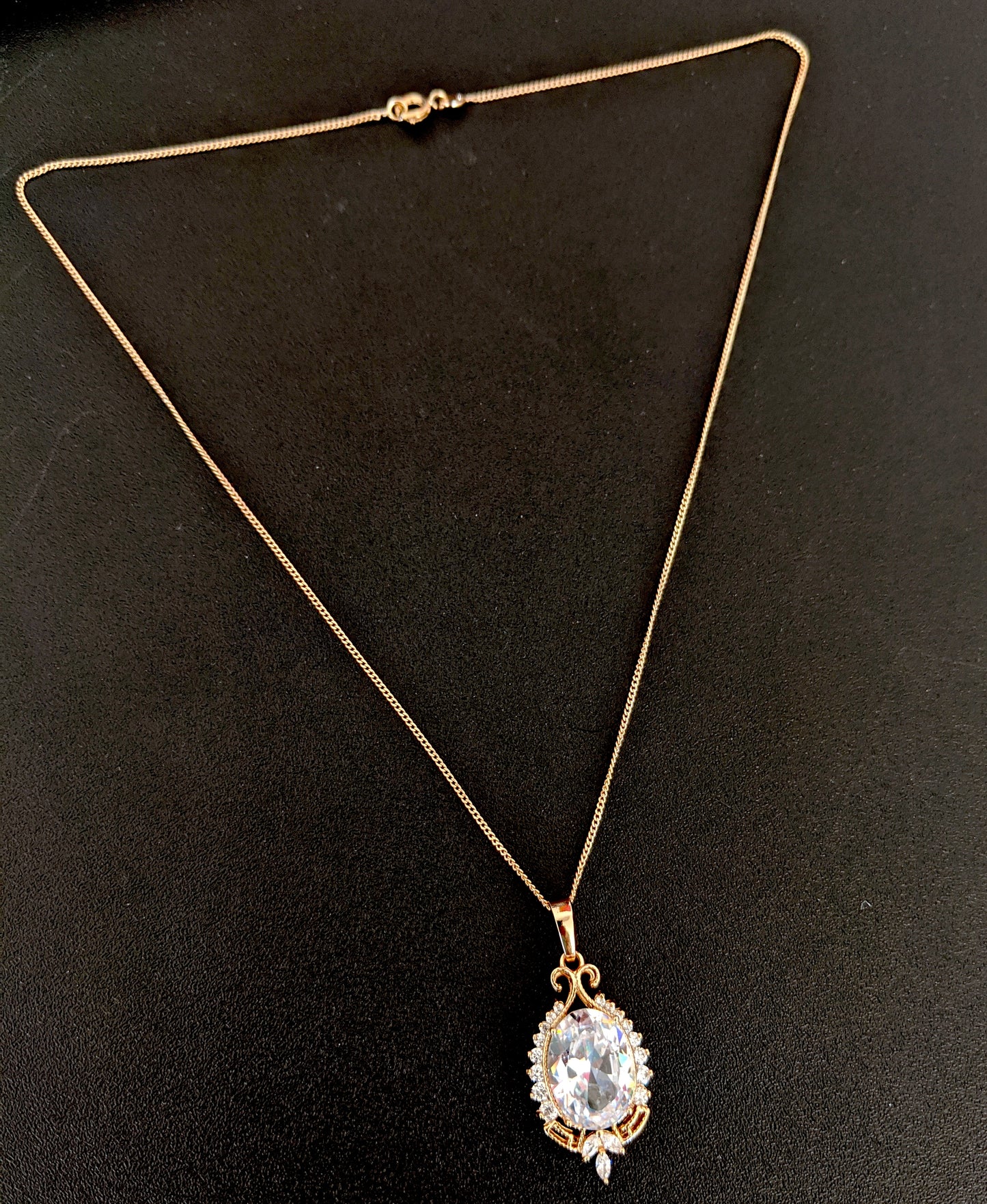 Shiny white CZ pendant with light rose gold link chain necklace - Simpliful