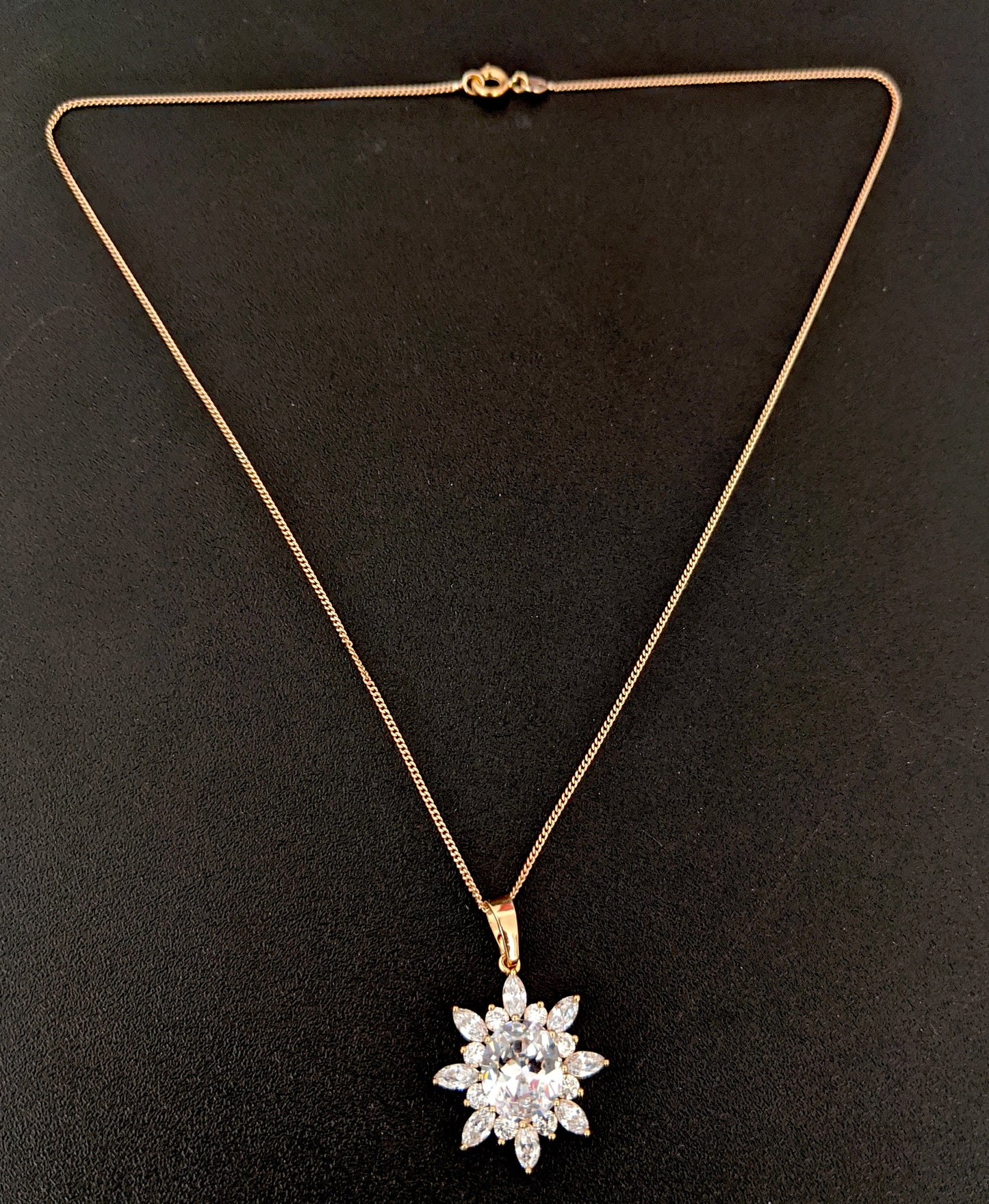 Shiny white CZ pendant with light rose gold link chain necklace - Simpliful