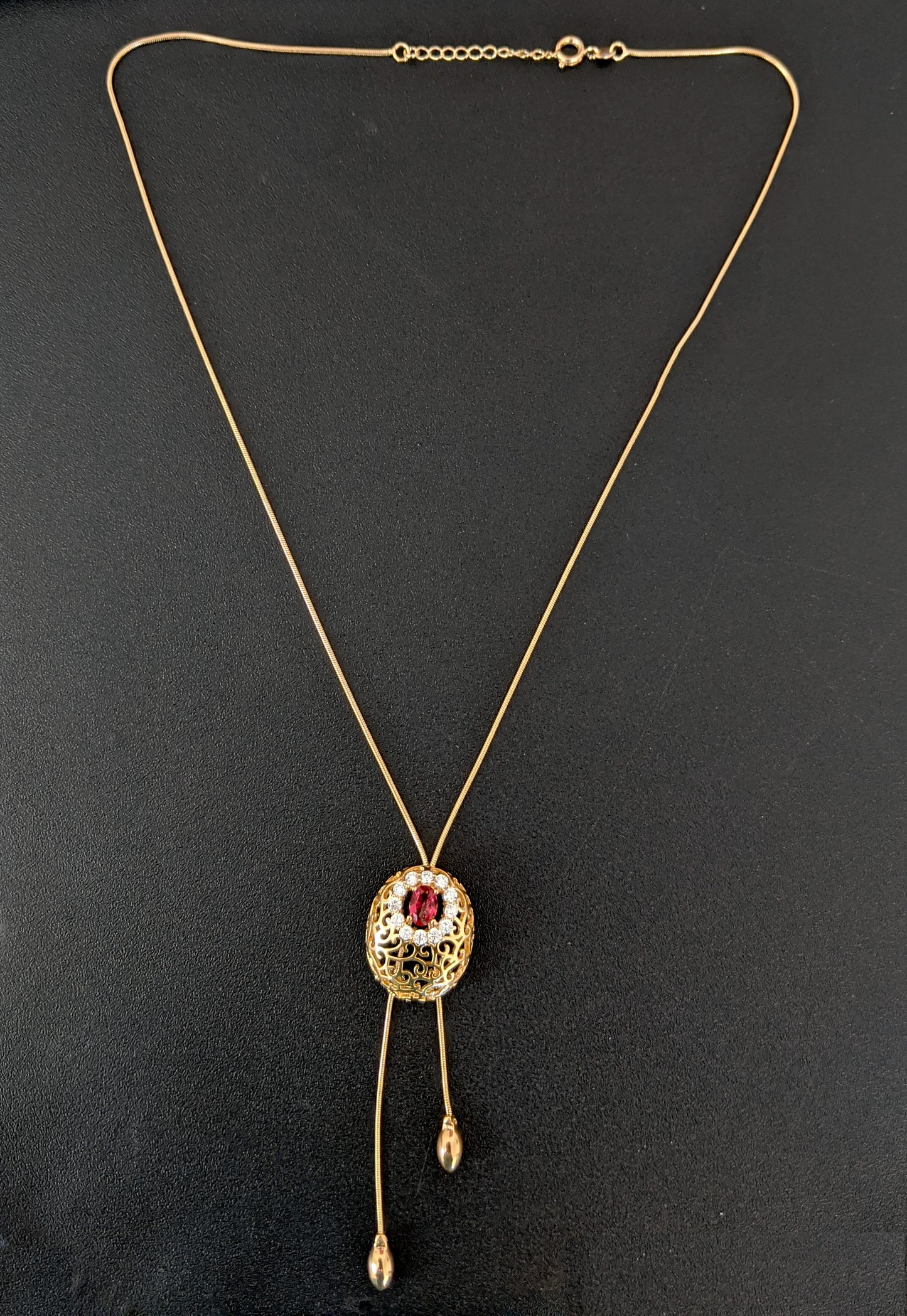 Gold finish chain with ruby CZ stone embedded pendant necklace - Simpliful
