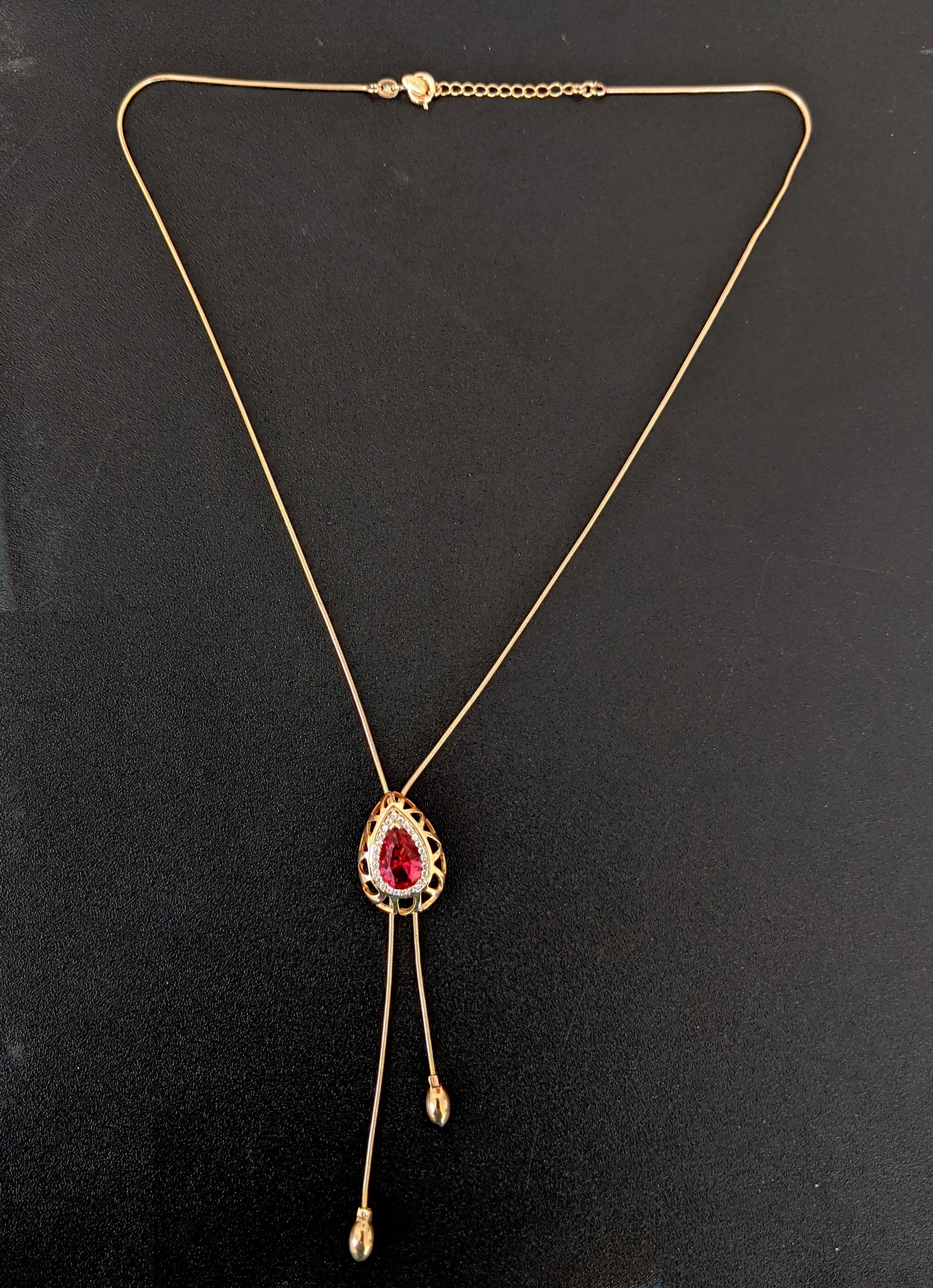 Gold finish chain with ruby CZ stone embedded pendant necklace - Simpliful
