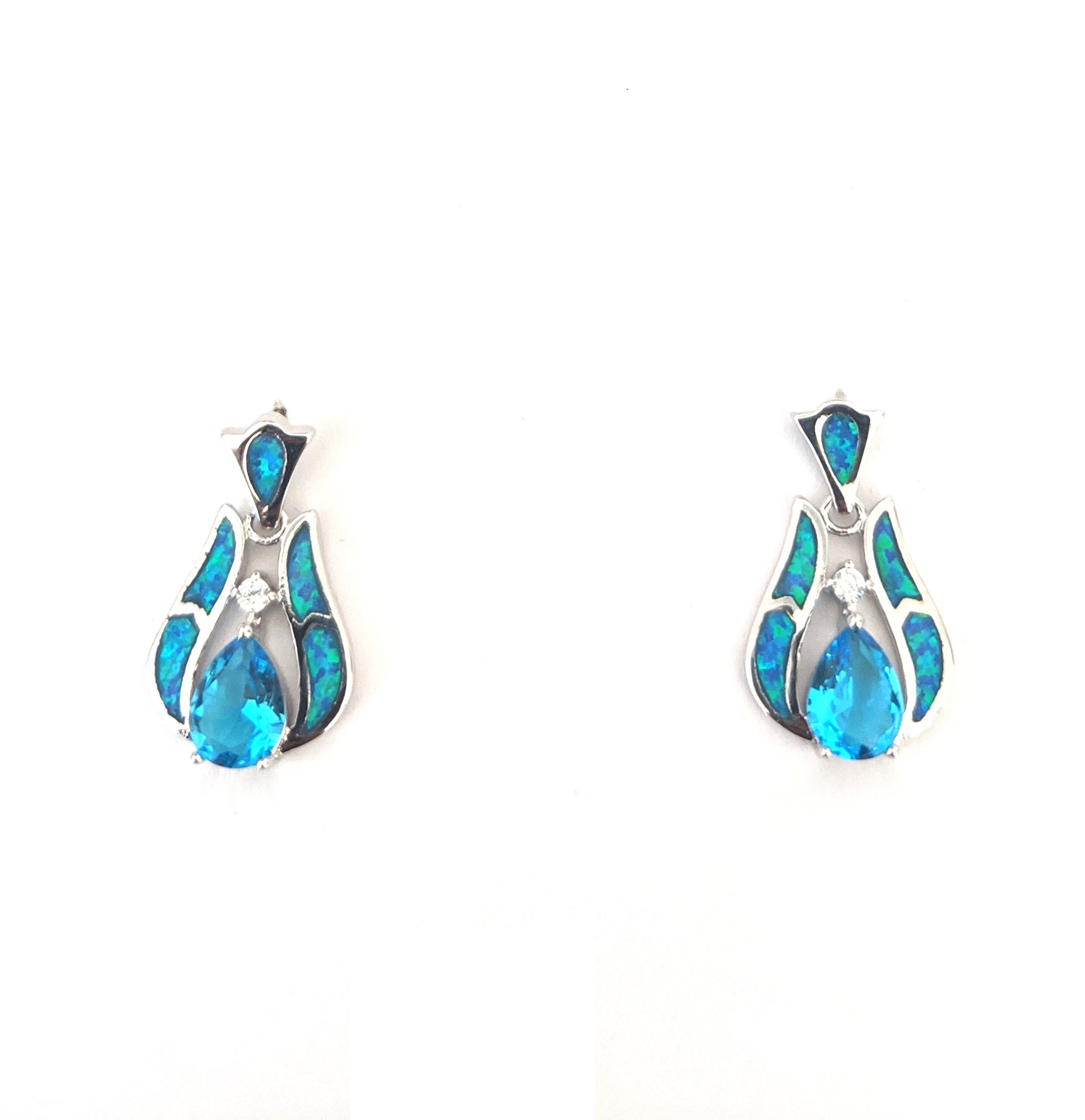 Blue opal stone lotus design earrings - Simpliful