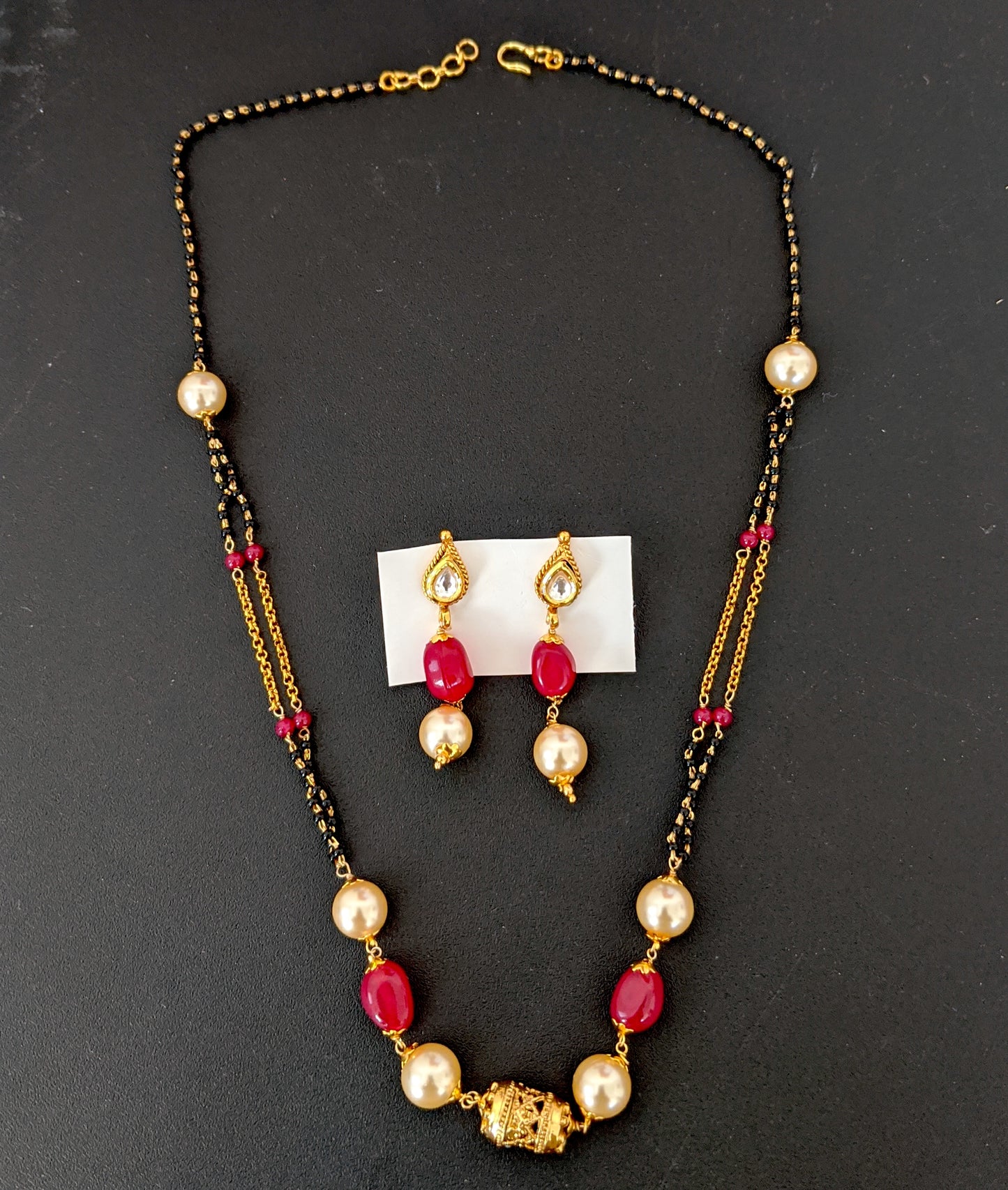 Double stranded Mangalsutra with beads and long earring set