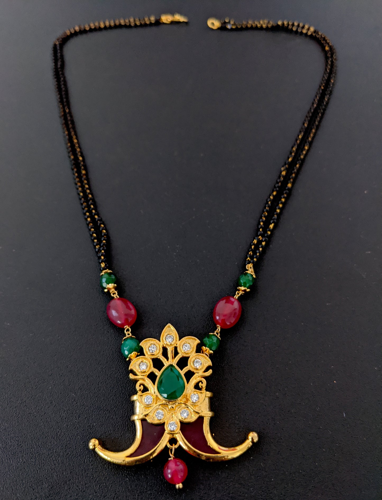 Maharastrian Tradition gold imitation Pendant Mangalsutra Necklace