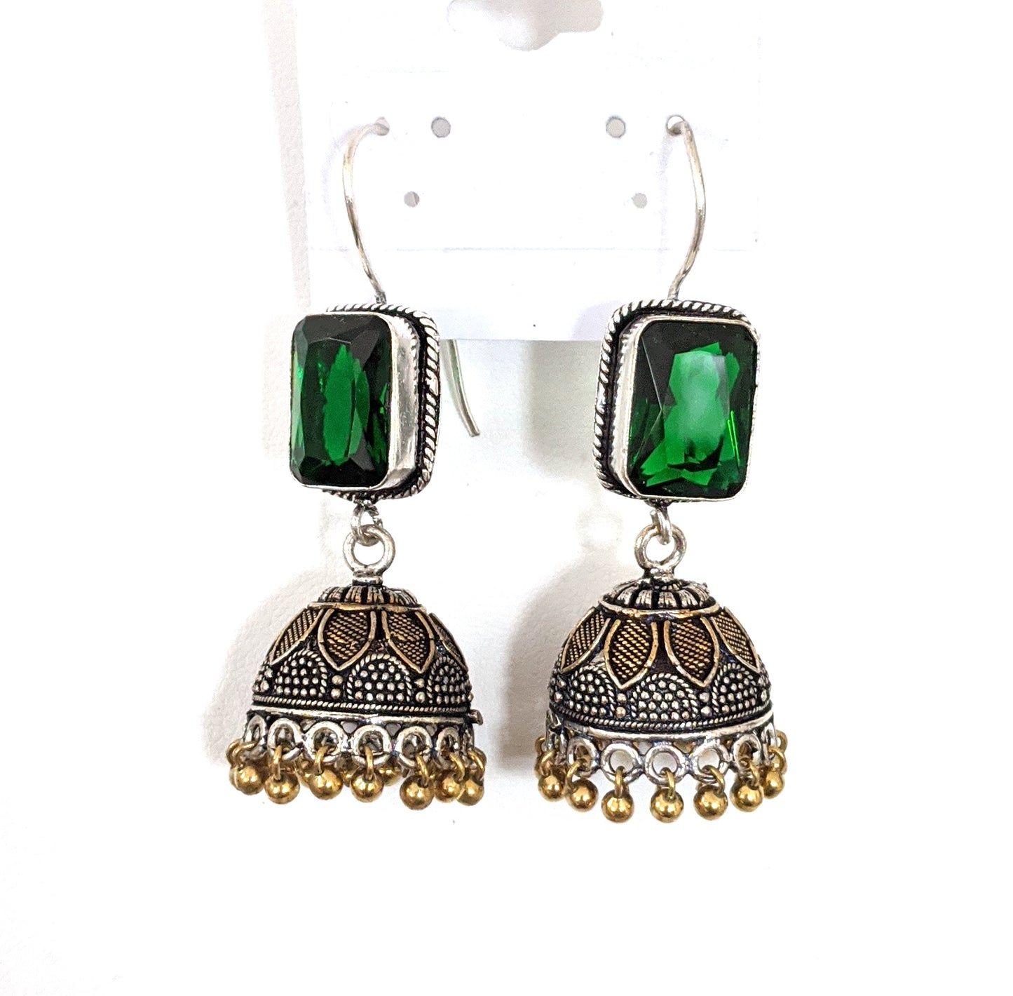 Oxidized silver colorful hook drop jhumka Earrings - 2 designs