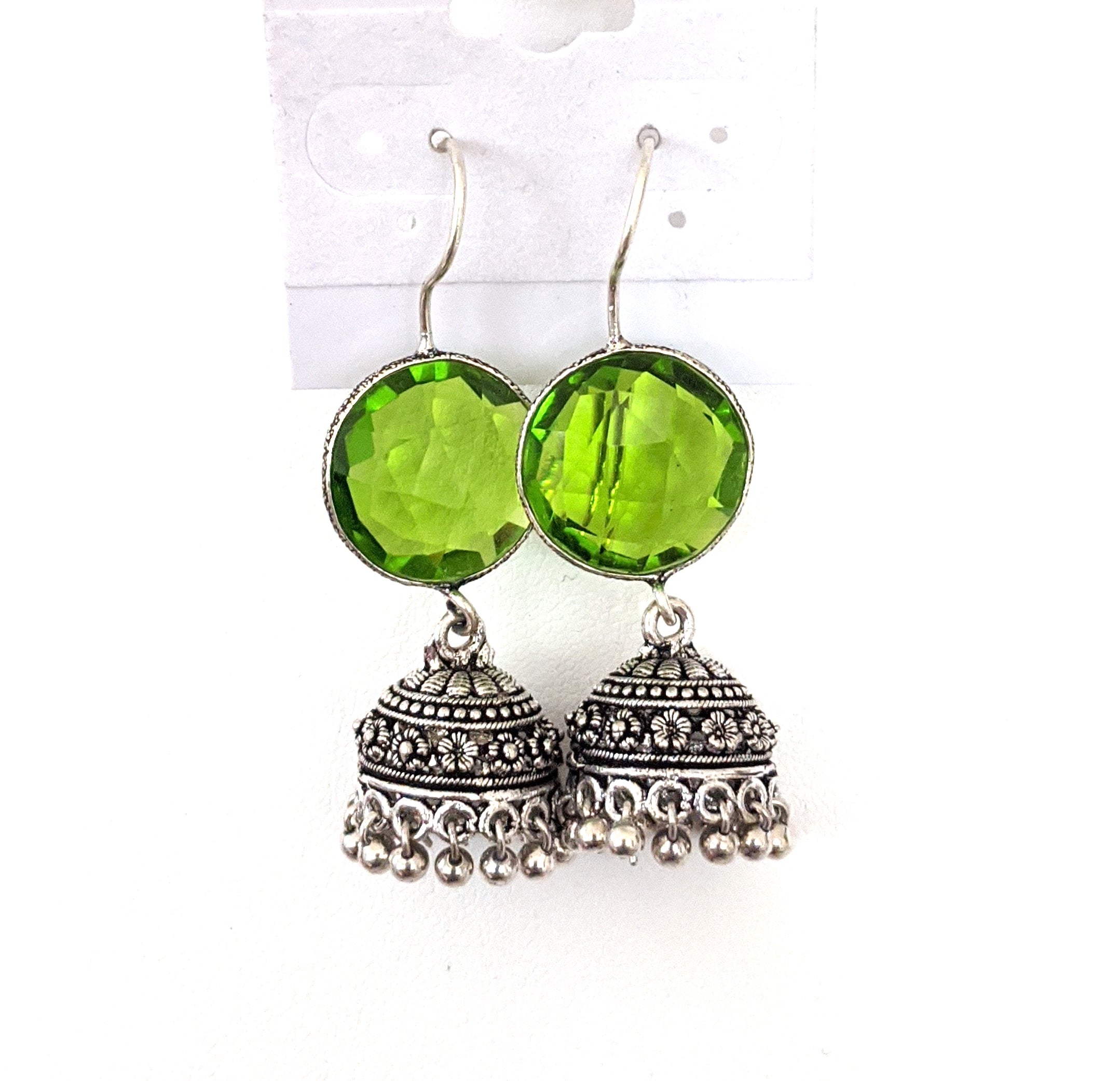 Beaded Peacock Meenakari Jhumka Parrot Green - NiStylo