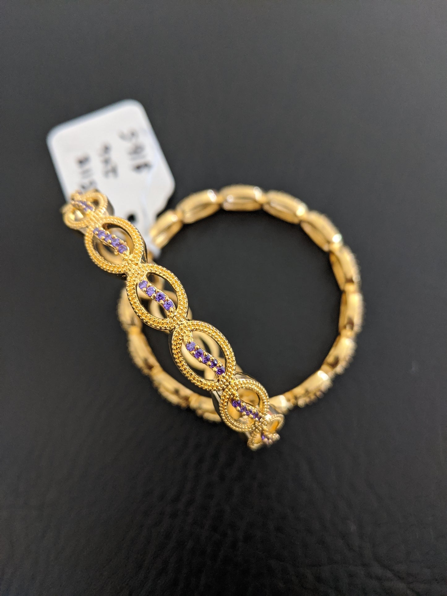 Oval design One gram gold Purple CZ stone Bangles