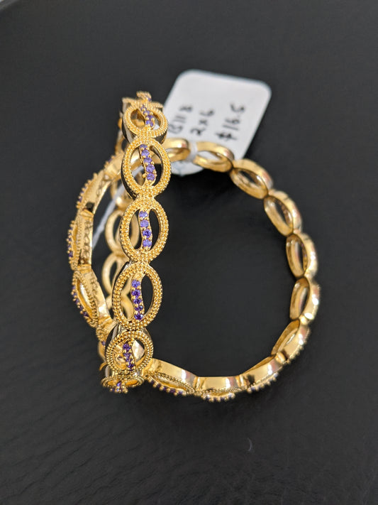 Oval design One gram gold Purple CZ stone Bangles