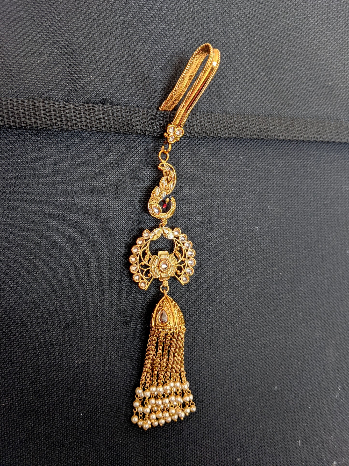Peacock Traditional Hip Clip / Juda / Antique Gold Jewelry / Jhumka dangle Hip Accessory