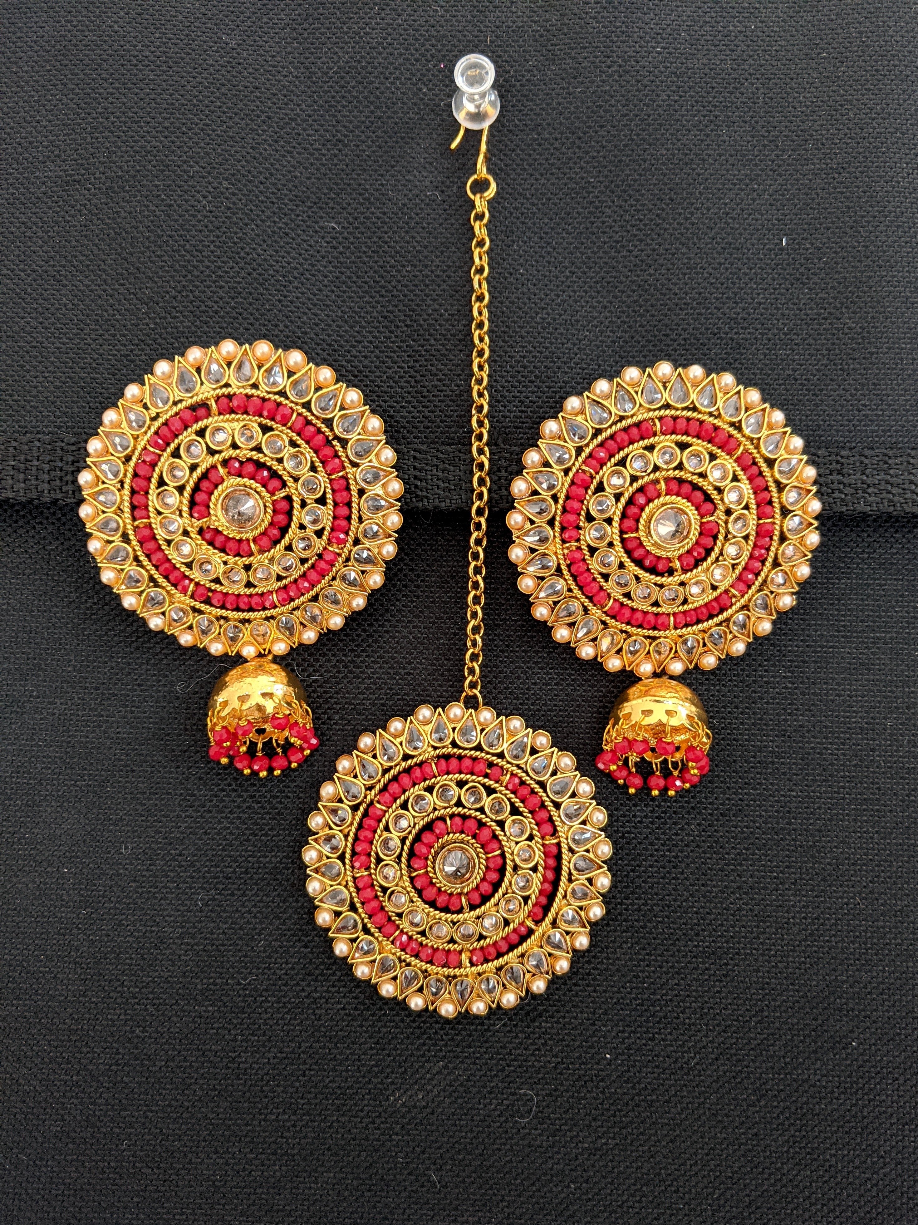 Exclusive Rhinestone Ethnic Jhumka Earrings w/ Chain - Gold or Silver  #37327 | Buy Jhumka Earrings Online