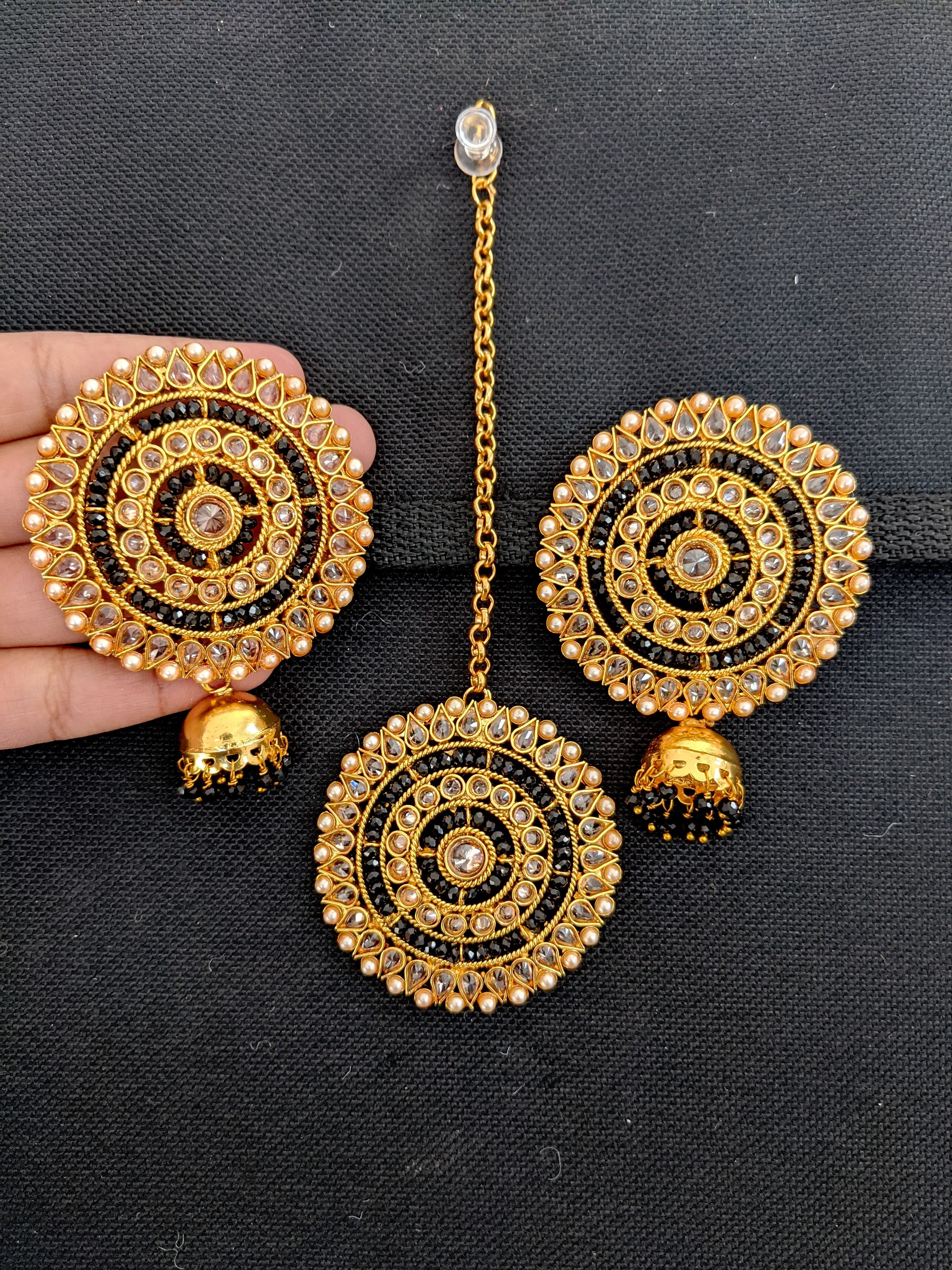 Gold Plated Royal Designer Pink Traditional Earrings - Runjhun Jewellery -  3982421
