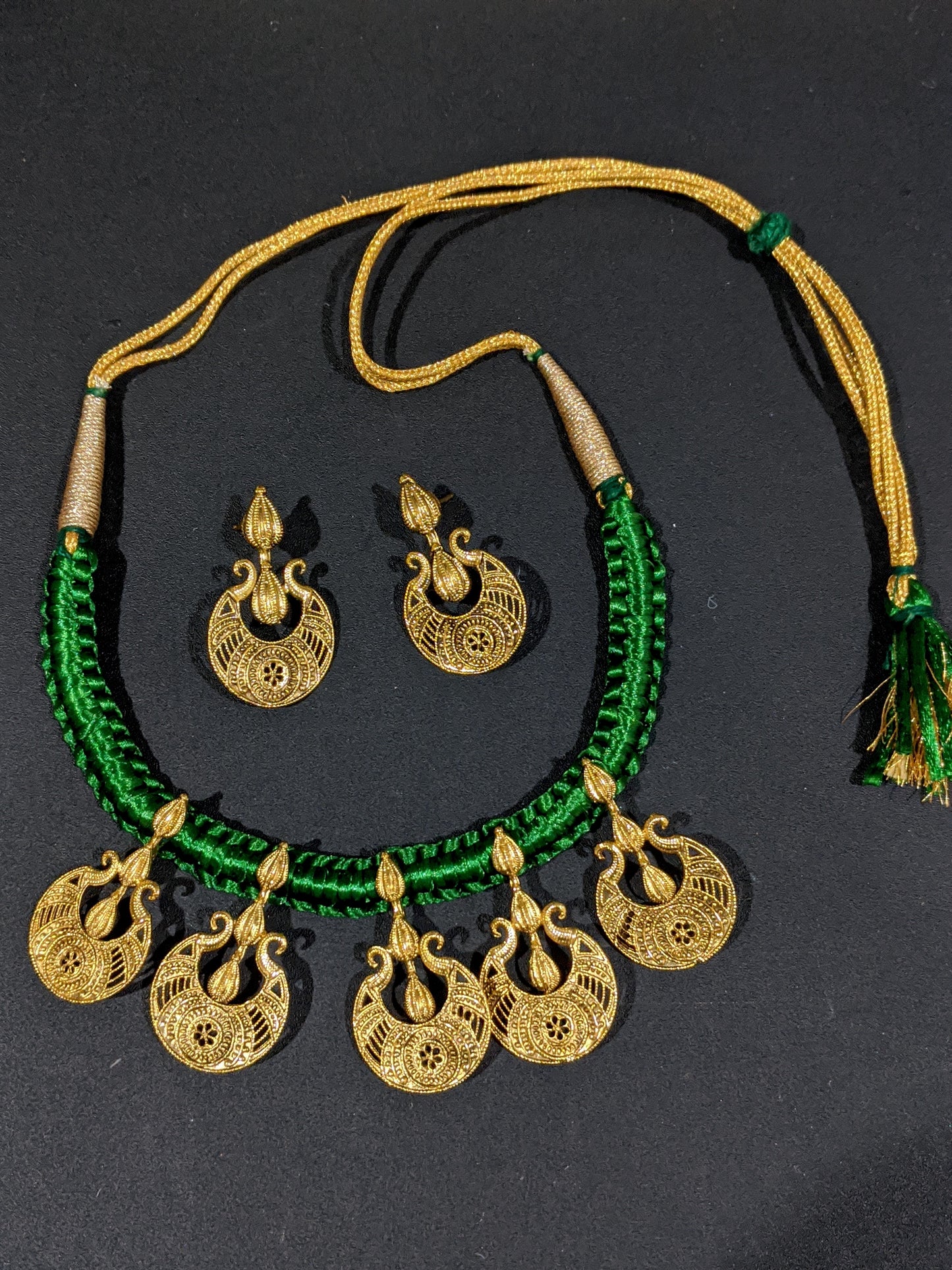 Cotton dori thread Necklace with Chandbali Charm Jewelry Set