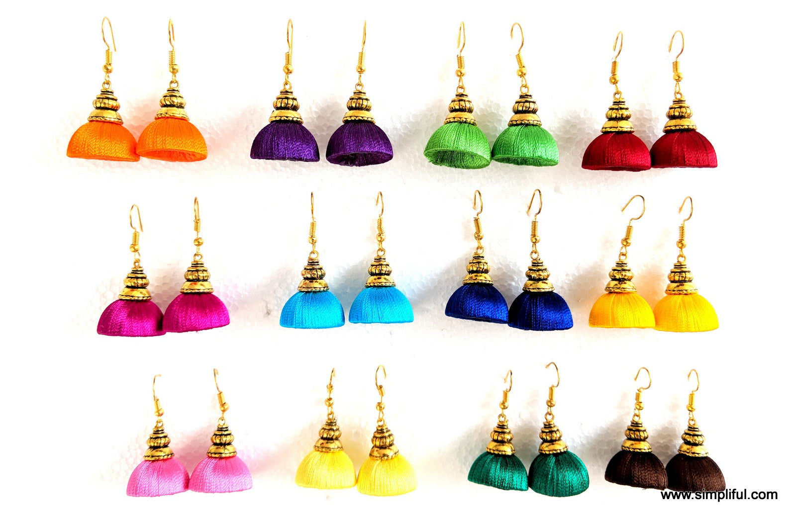 Silk Thread Kalasam Gold cap small Jhumka Hook Drop Earring - Simpliful