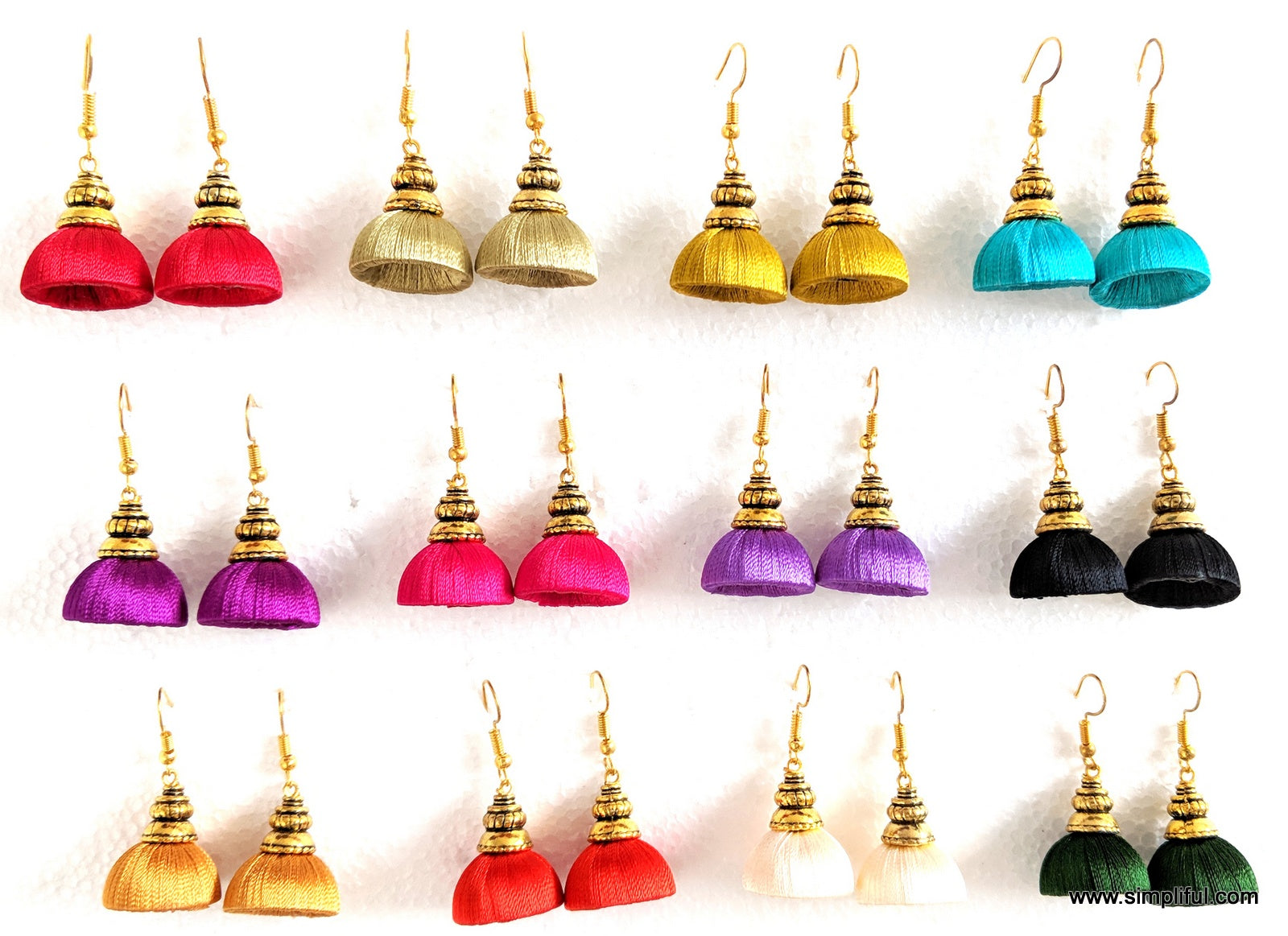 Silk Thread Kalasam Gold cap small Jhumka Hook Drop Earring - Simpliful