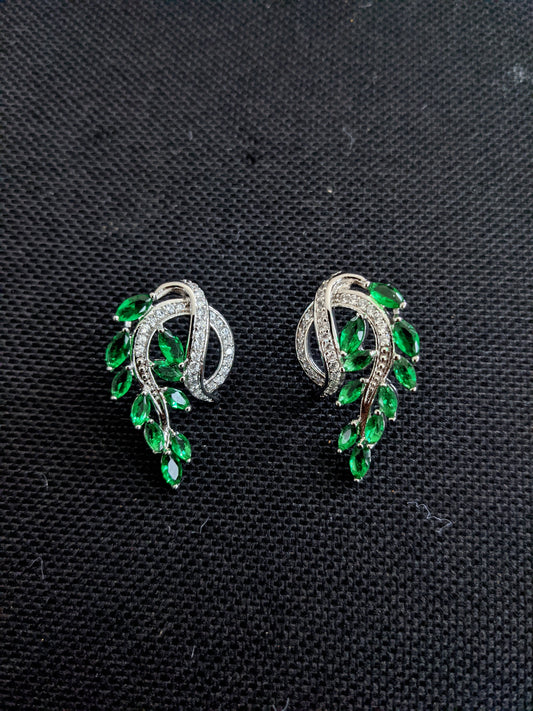 Curved leaf design luxury cz stone platinum finish party wear stud earring - Simpliful