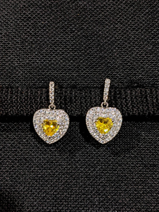 Heart design cz stone embedded platinum finish party wear earrings - Simpliful