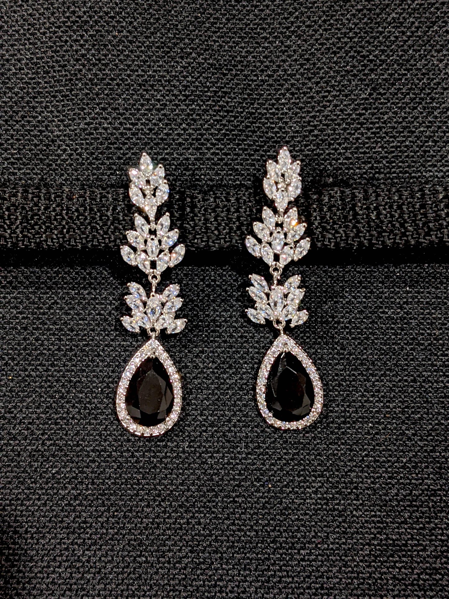 Luxury CZ stone embedded platinum finish leaf n tear drop design earring - Simpliful