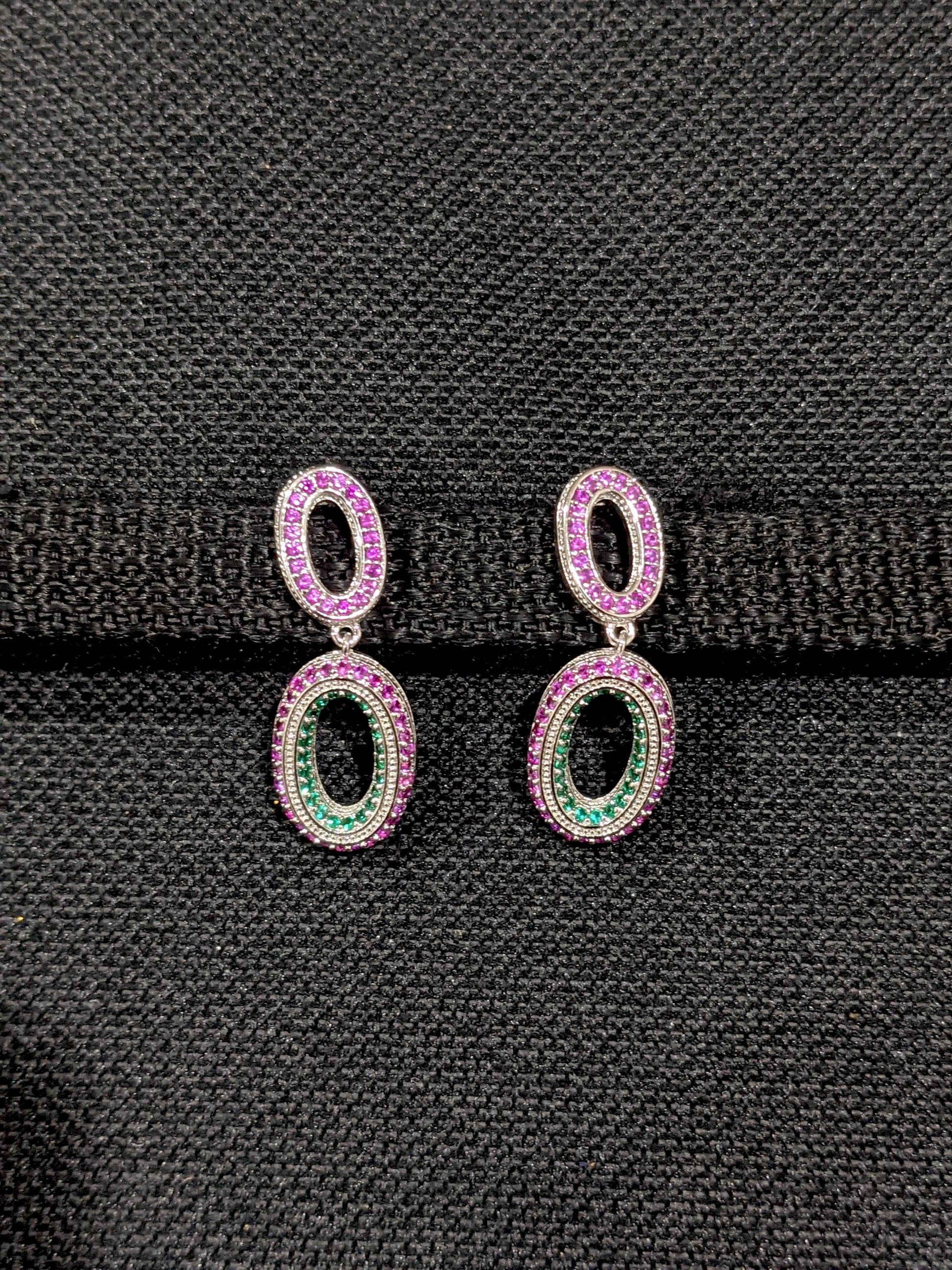 Dual oval design platinum finish micro cz stone designer earrings - Simpliful