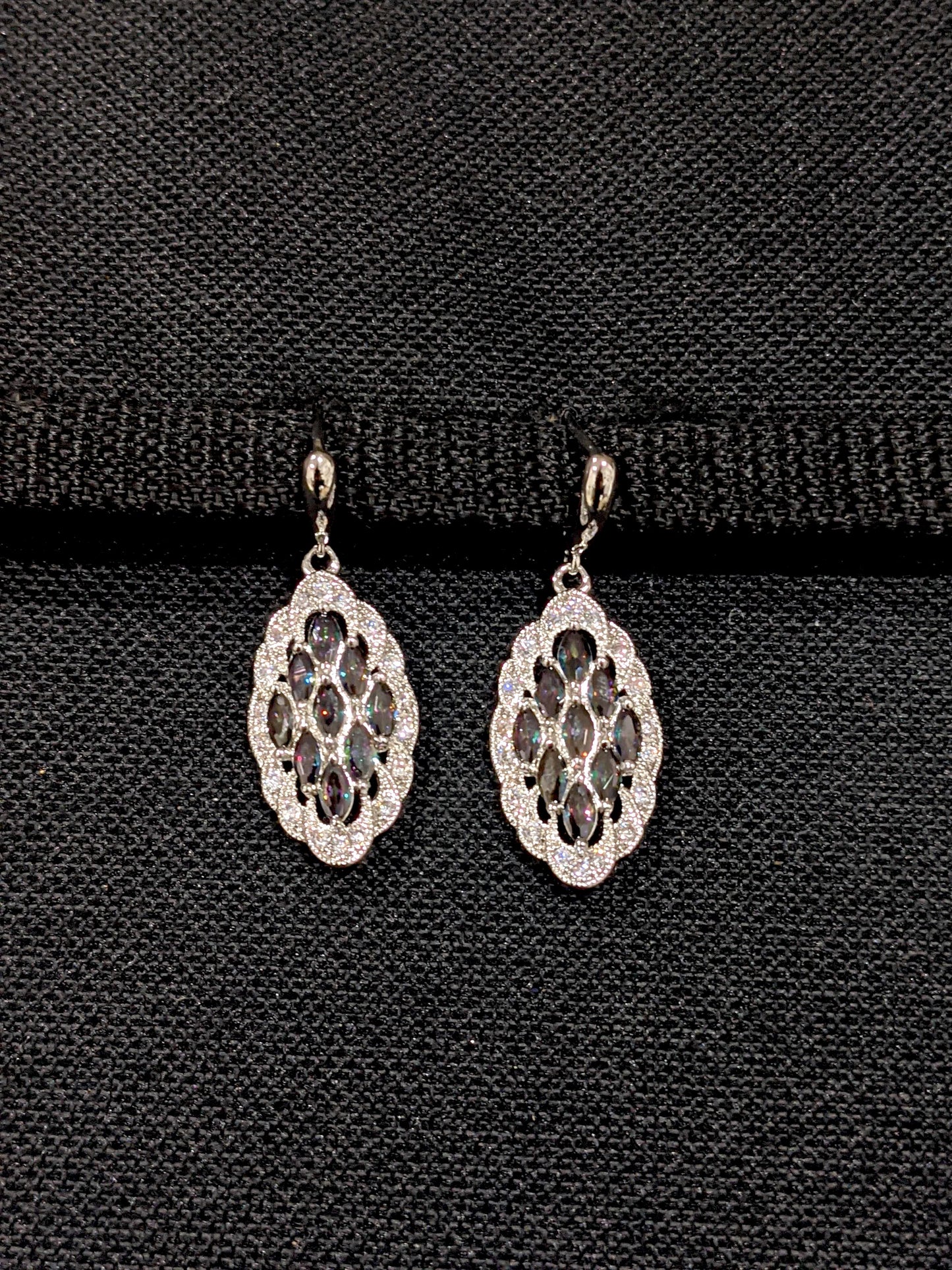Platinum finish rainbow topaz color drop earrings - Simpliful