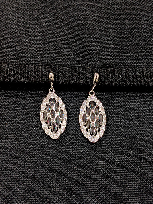 Platinum finish rainbow topaz color drop earrings - Simpliful