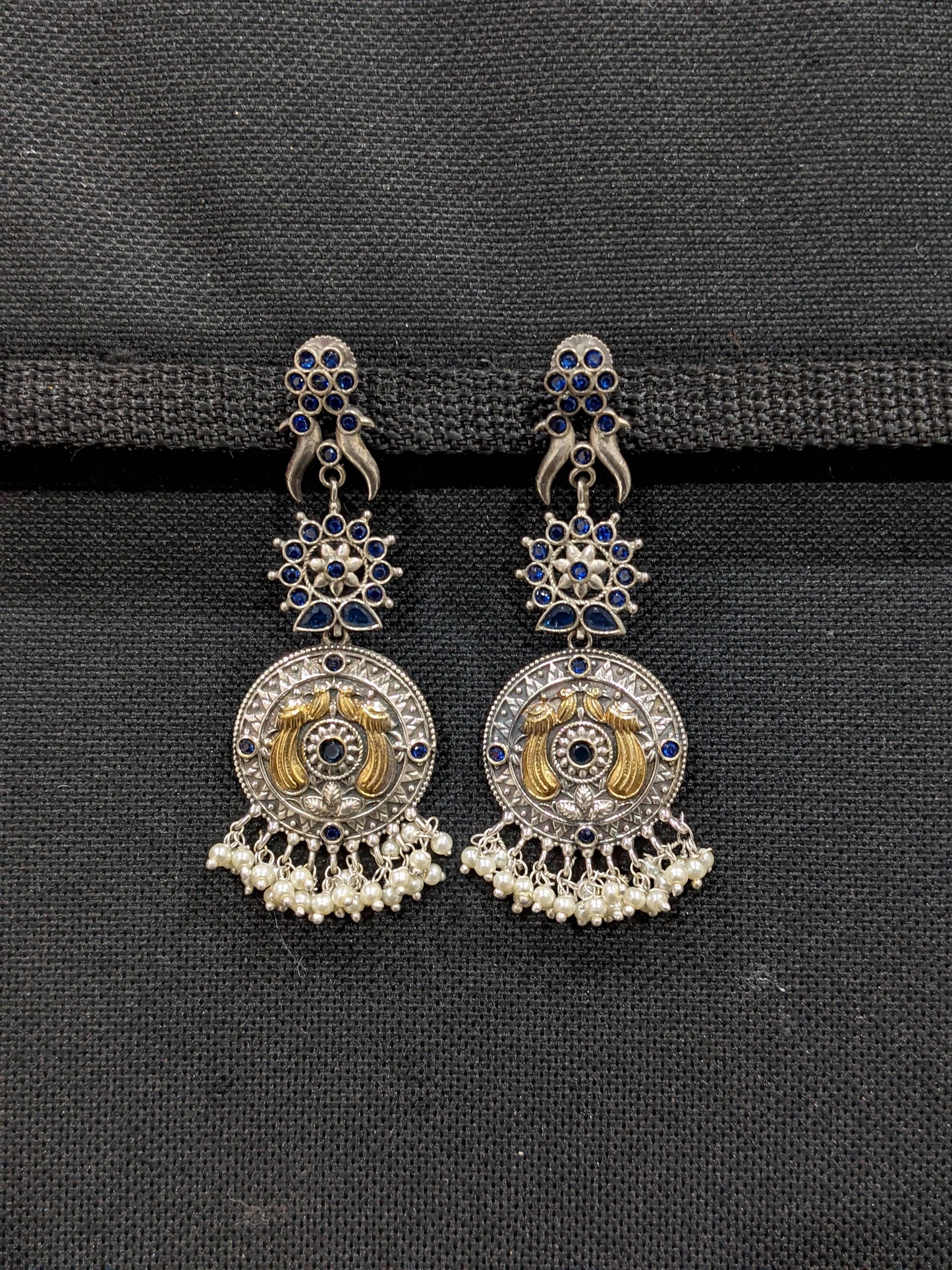 Oxidized silver Dual Tone Peacock Long Earrings
