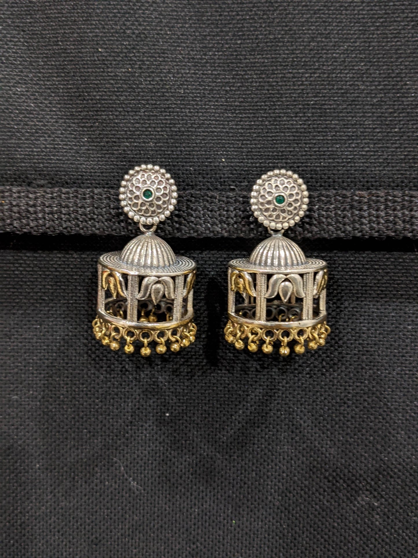 Oxidized silver Dual Tone Dome Jhumka Earrings