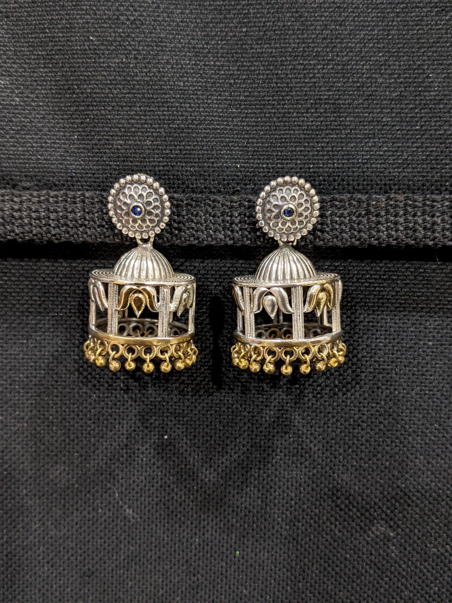 Oxidized silver Dual Tone Dome Jhumka Earrings