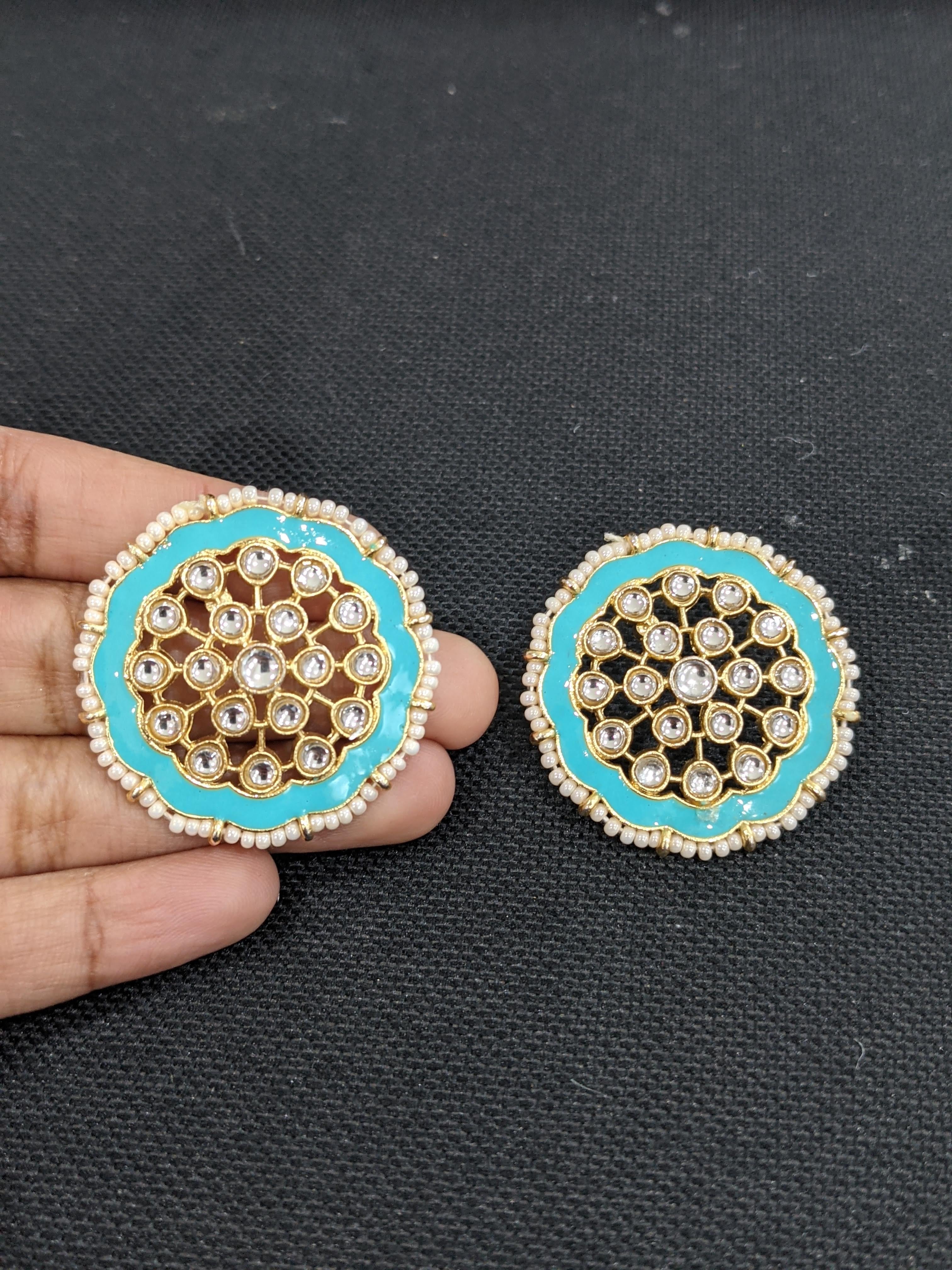 Buy Niscka Meenakari Red & Gold Big Kundan Stud Earring Online