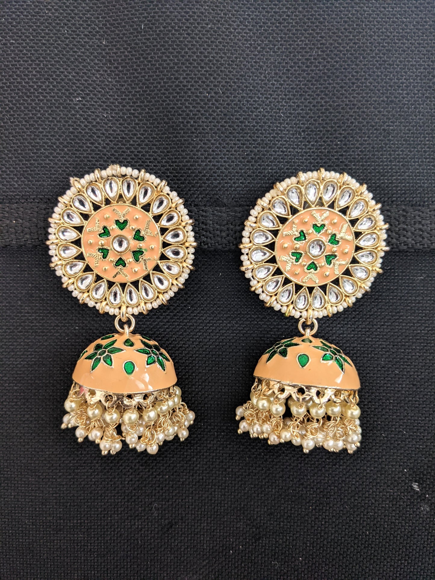 Large Kundan Stud Jhumka / Indian Earrings / Enamel Jhumki Earrings