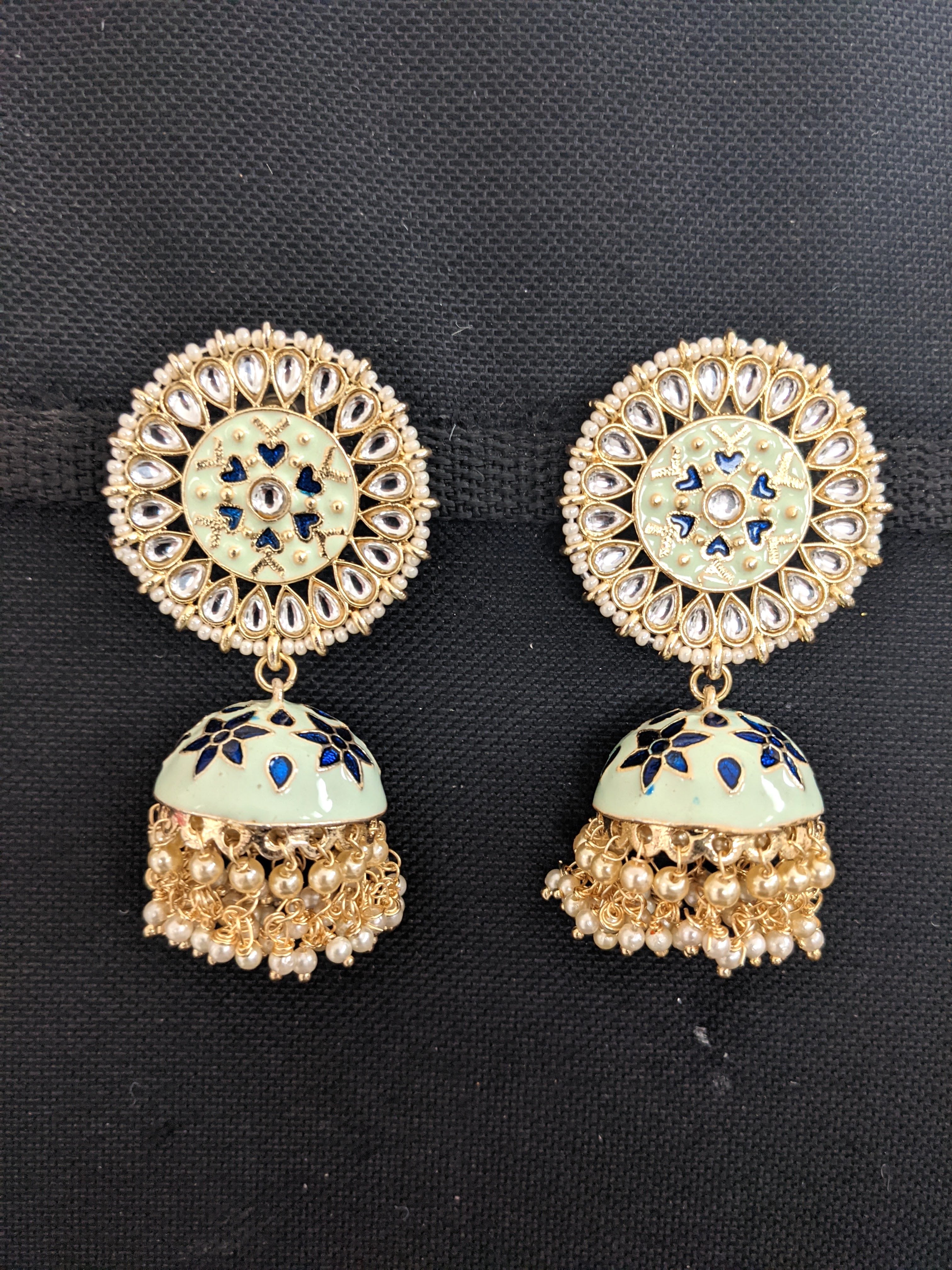 Gold Polish Kundan Jhumka Earrings For Women