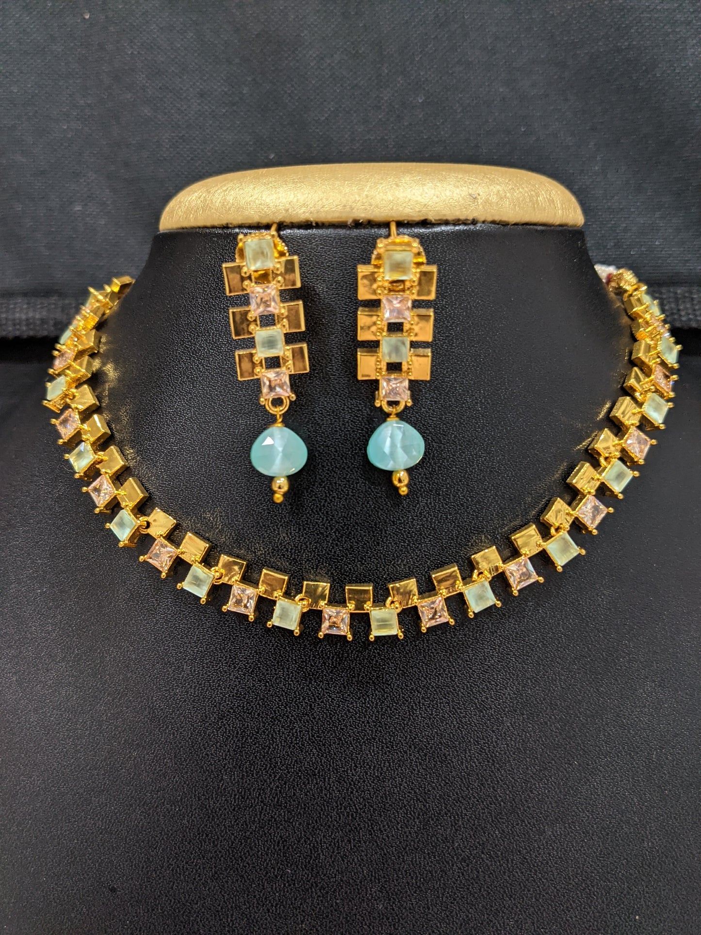 Mint Green Polki stone Choker Necklace and Earrings set