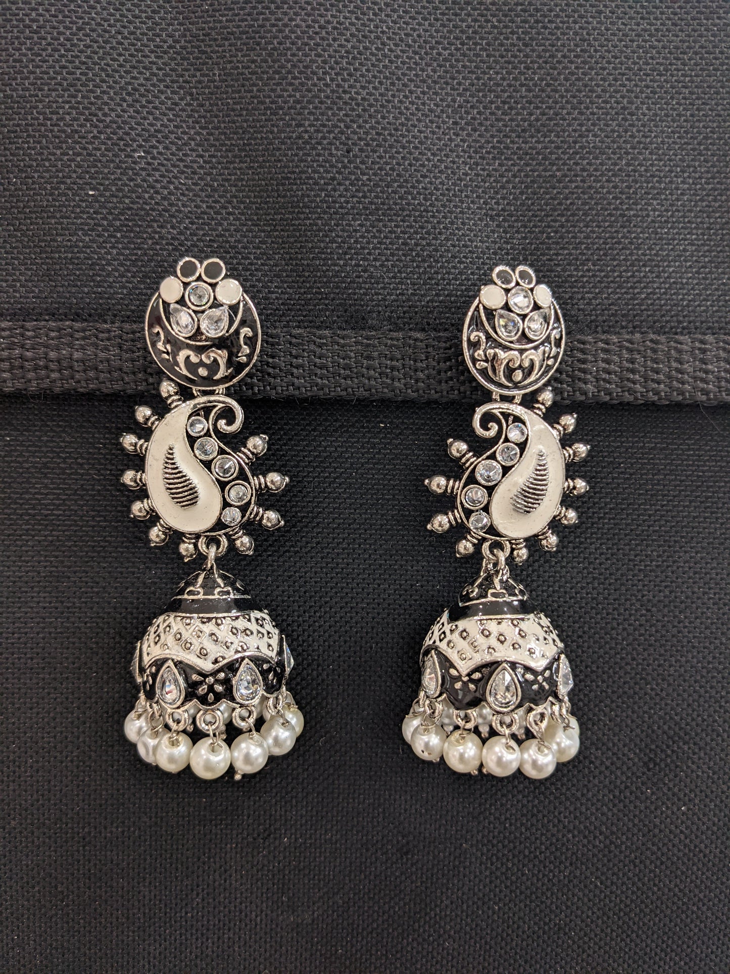 Enamel work Oxidized Silver Mango Jhumka Earrings