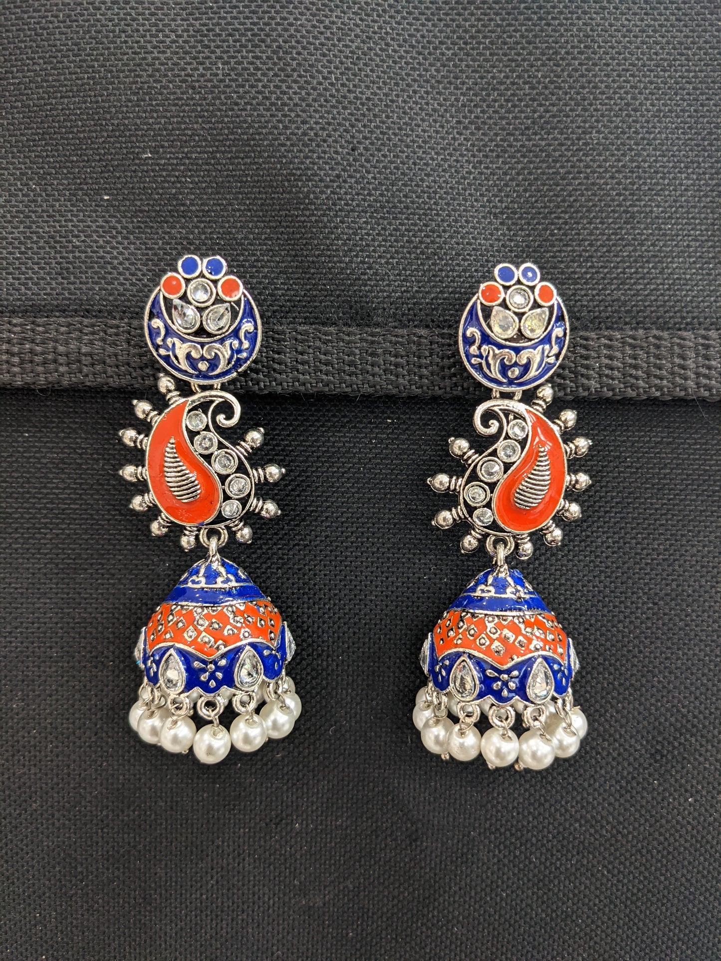 Enamel work Oxidized Silver Mango Jhumka Earrings