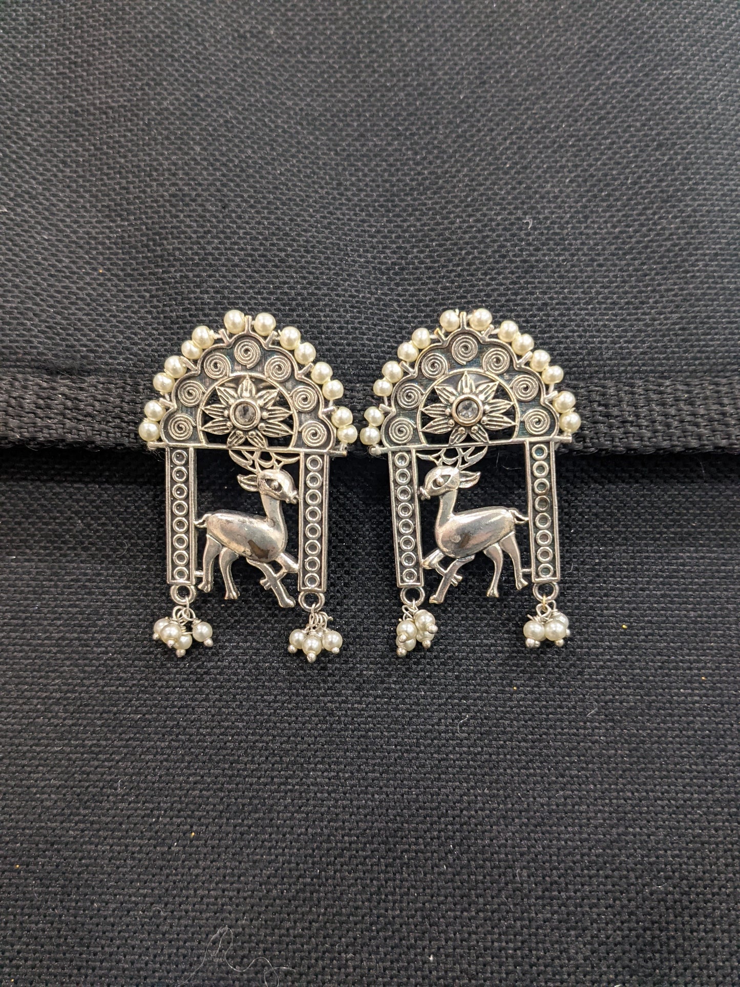 Funky Deer design Oxidized Silver Stud Earrings