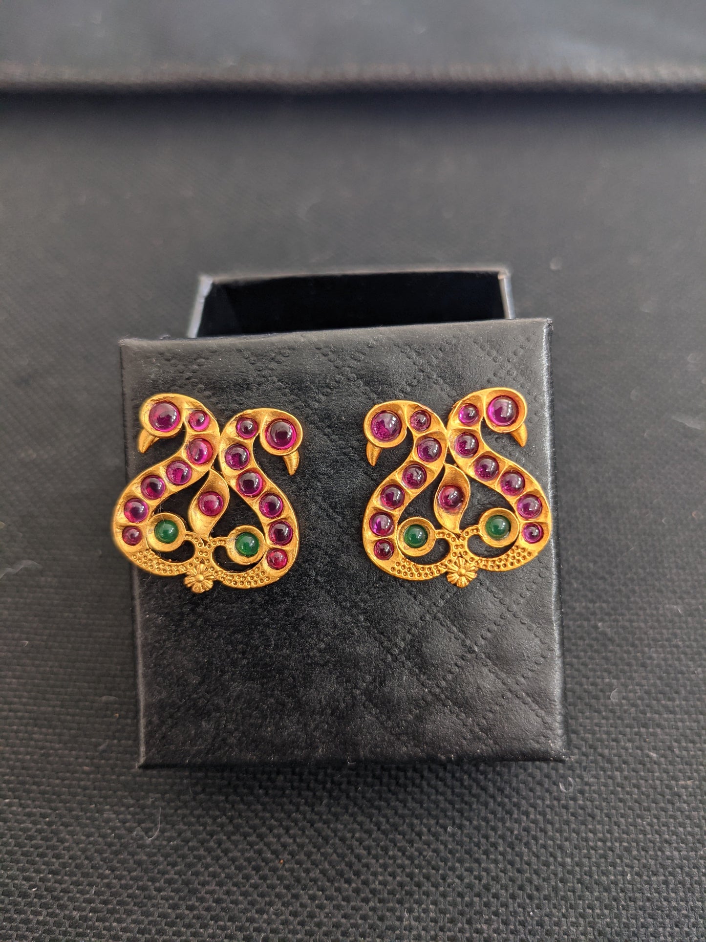 Peacock design matte gold kemp stone Stud Earrings