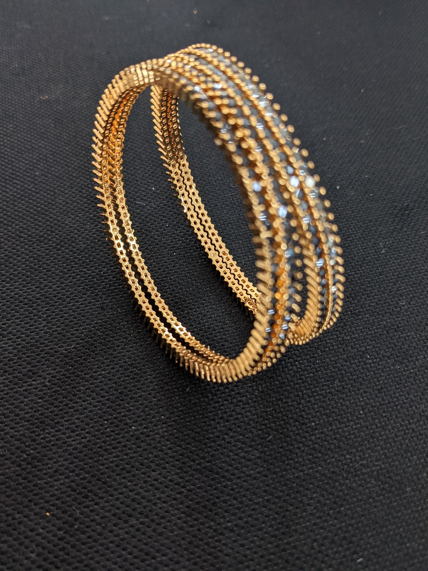 Micro CZ stone One gram gold bangles - Set of 4 - Black