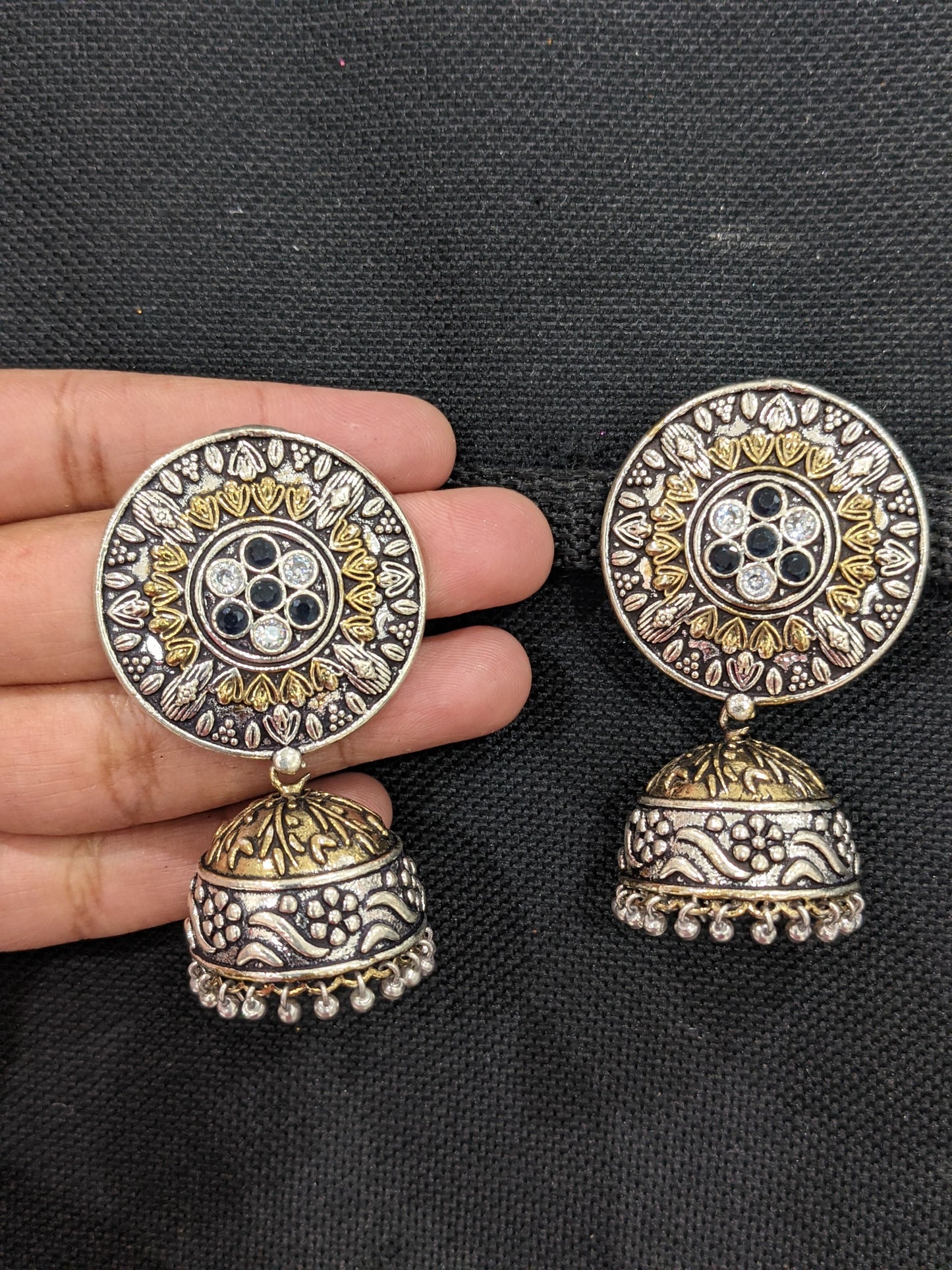 Dual tone Large Stud Medium Jhumka earrings