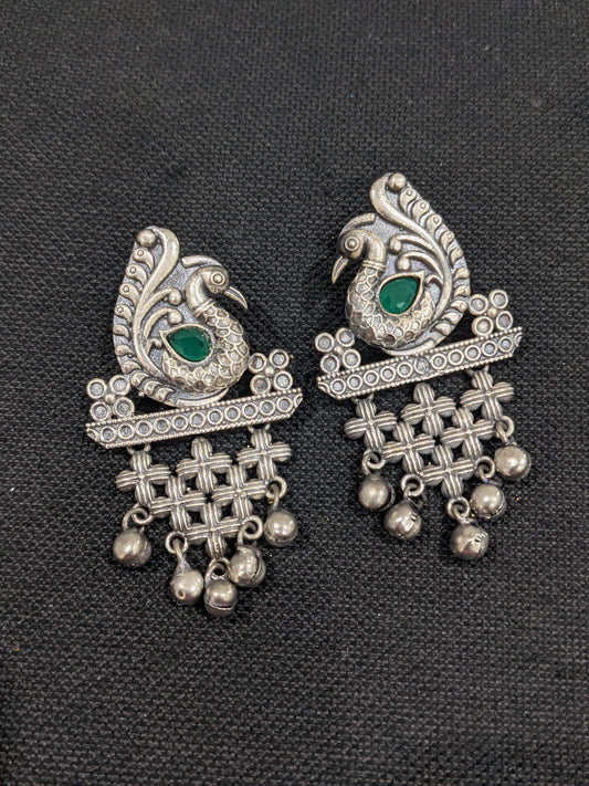Bollywood style ghunghru bead hanging Peacock earrings