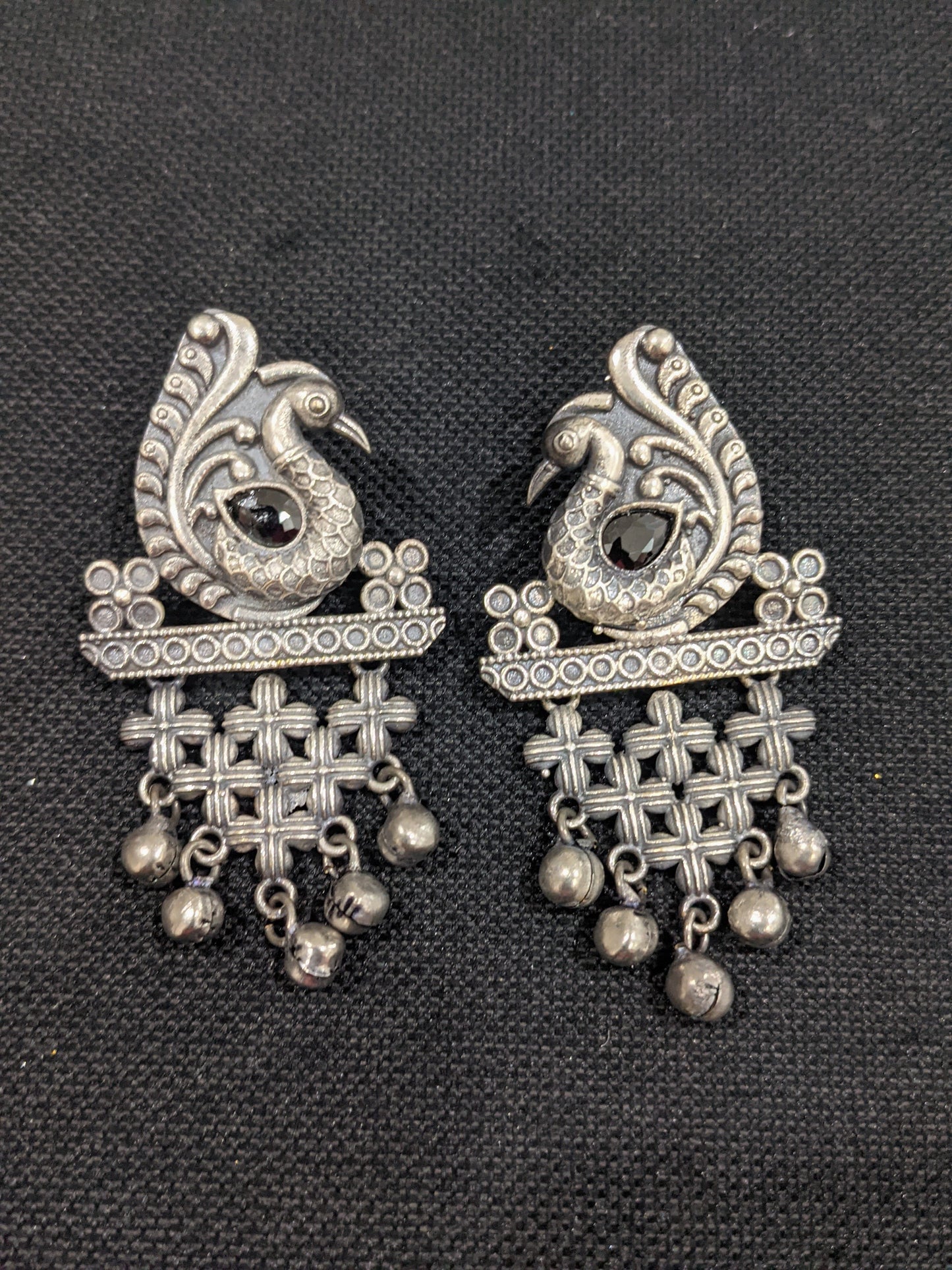 Bollywood style ghunghru bead hanging Peacock earrings