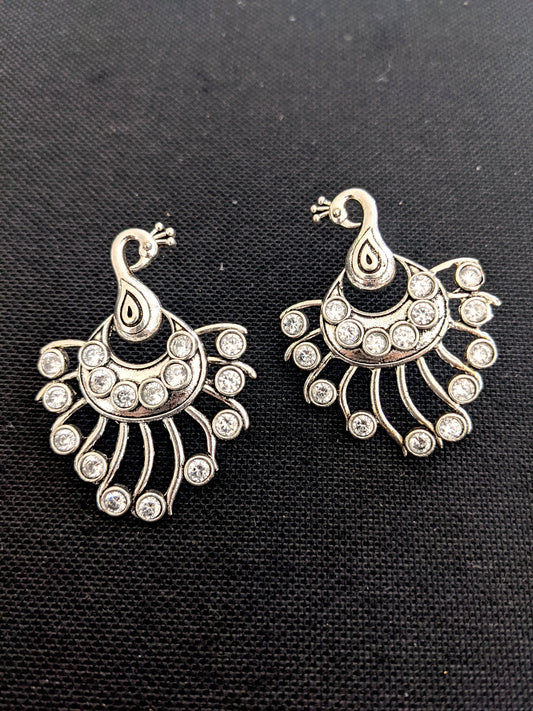 XL size Peacock design Bright silver polki stone stud earring