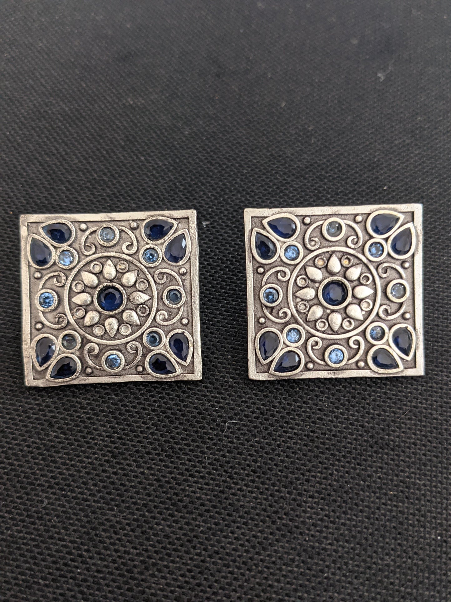 Rectangle shape German silver large Stud earrings