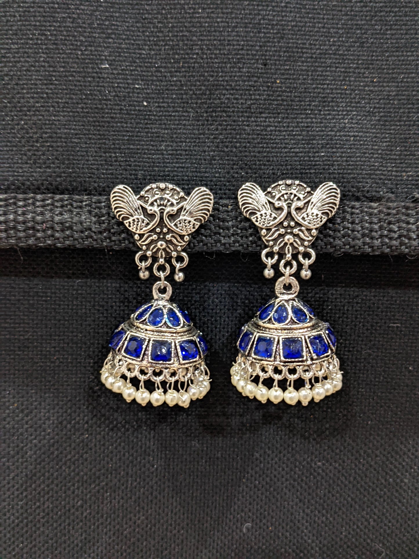 Polki - Enamel oxidized silver Jhumka Earrings - 5 designs