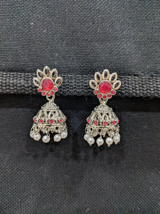 Polki stone Silver Rhodium plated Jhumka Earrings - 3 designs - Simpliful