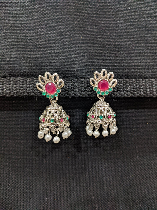 Polki stone Silver Rhodium plated Jhumka Earrings - 3 designs