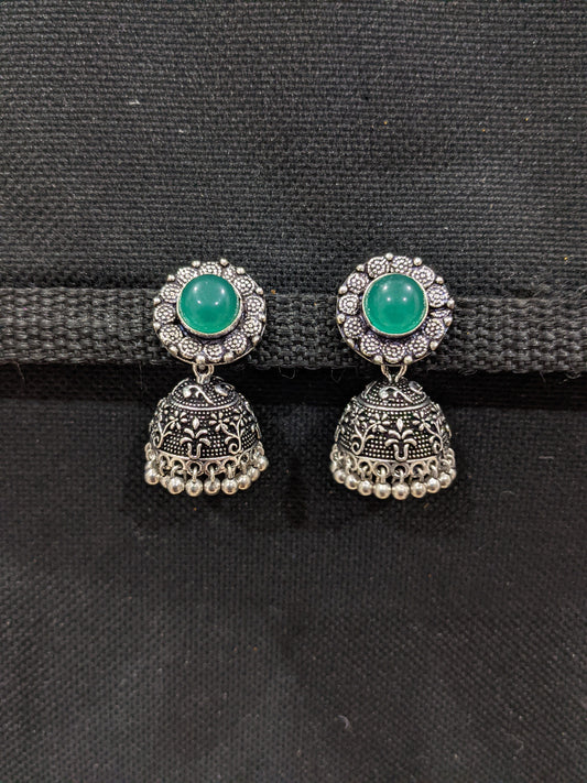 Polki - Enamel oxidized silver Jhumka Earrings - 5 designs - Simpliful