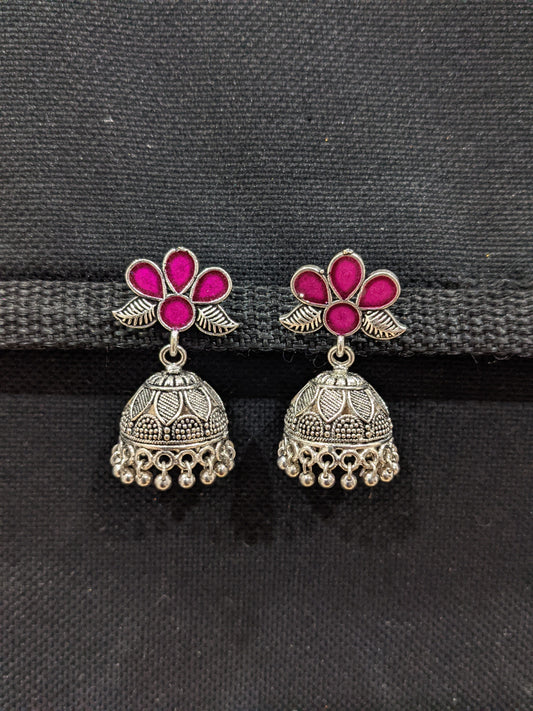 Polki - Enamel oxidized silver Jhumka Earrings - 5 designs