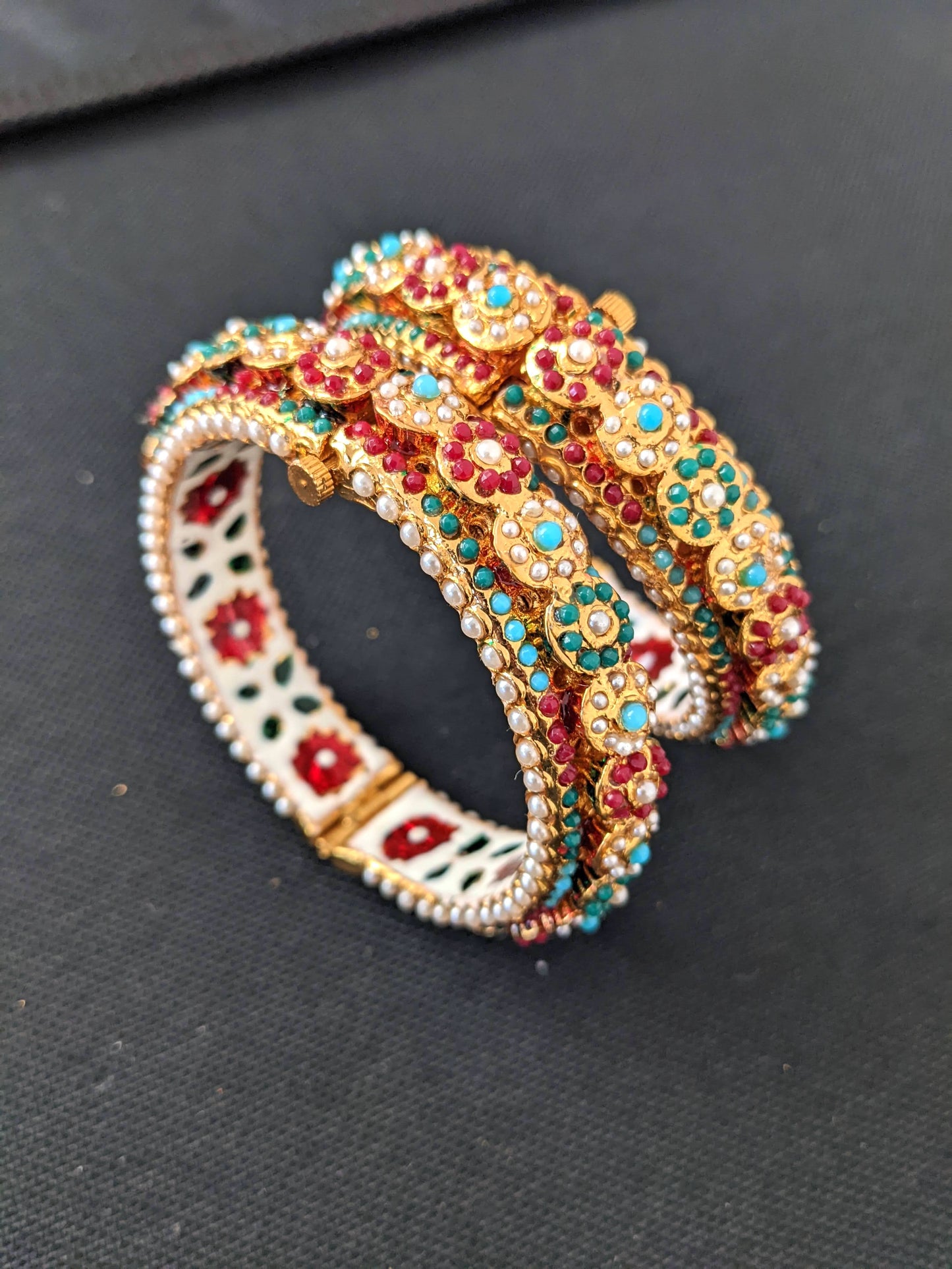 Multi color mini bead pasted traditional kada Bangles
