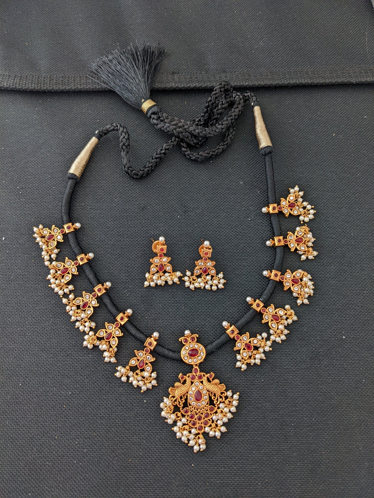 Black dori Peacock Choker Necklace and Earrings set - Design 2