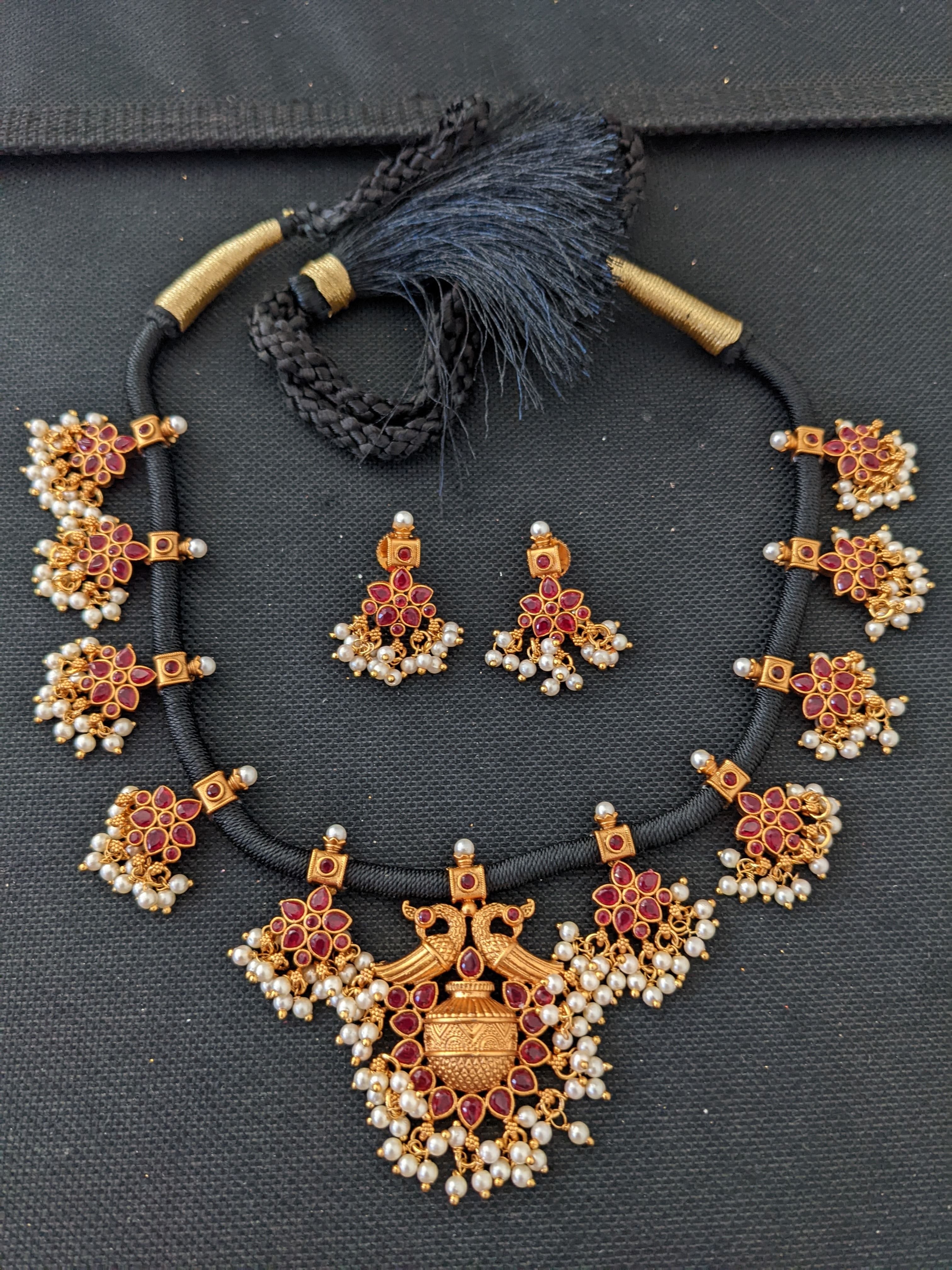 Light weight black thread necklace - Indian Jewellery Designs