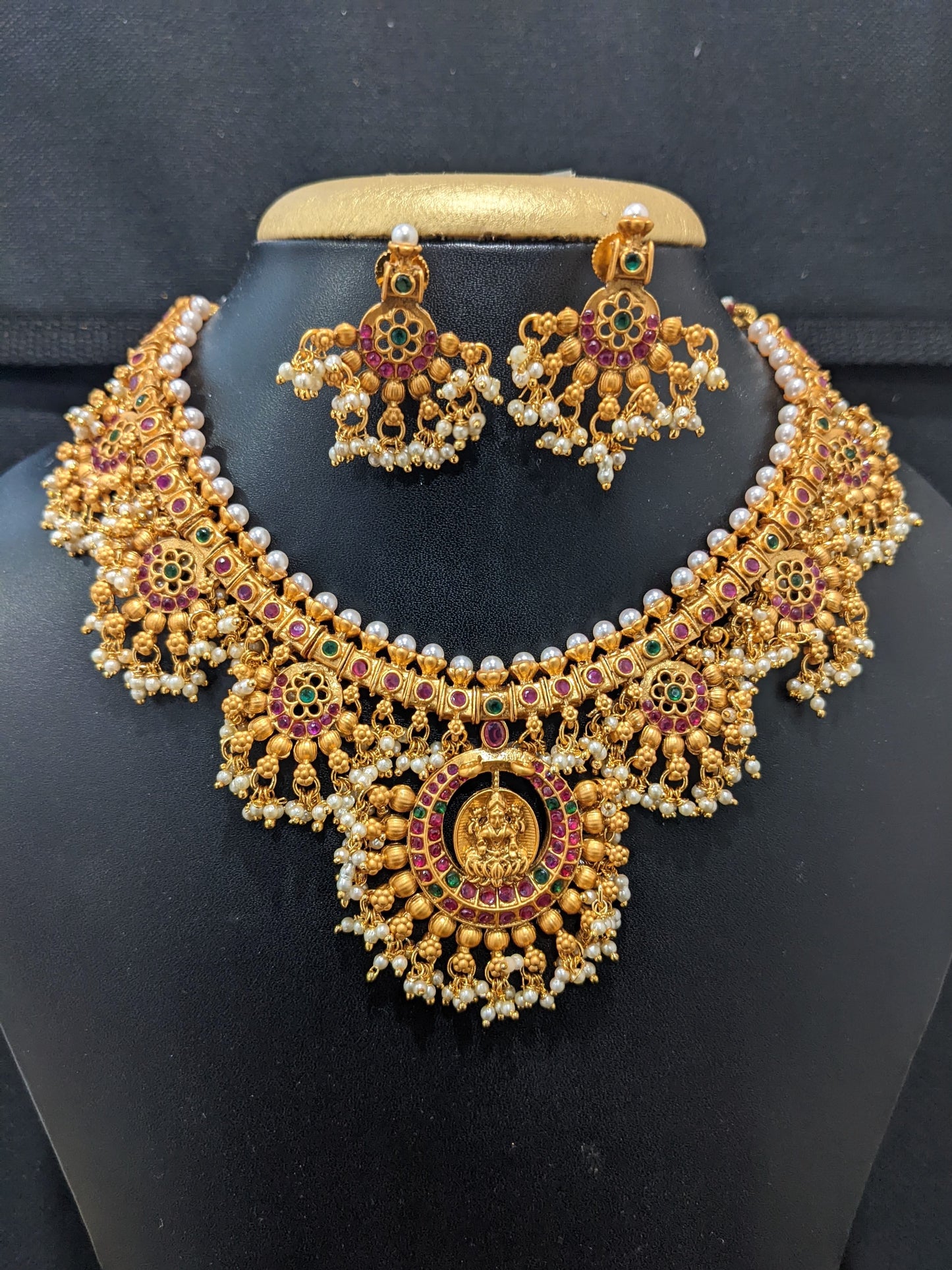 Guttapusalu Goddess Lakshmi Choker Necklace and Earrings set