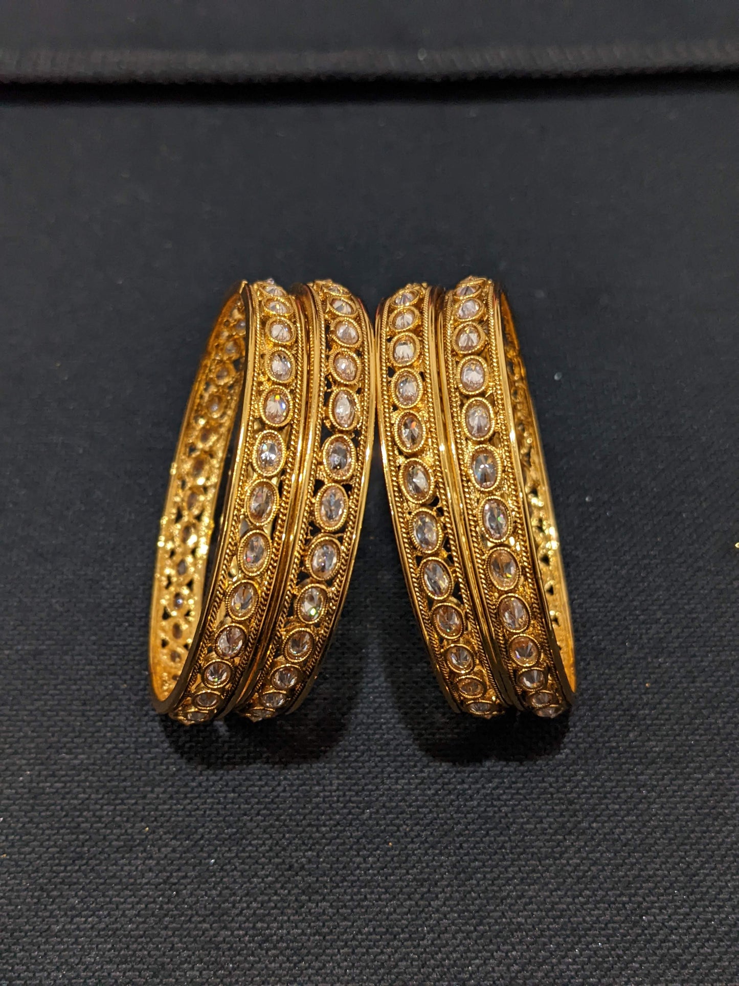 Gold plated Polki stone Oval design Bangles - Set of 4